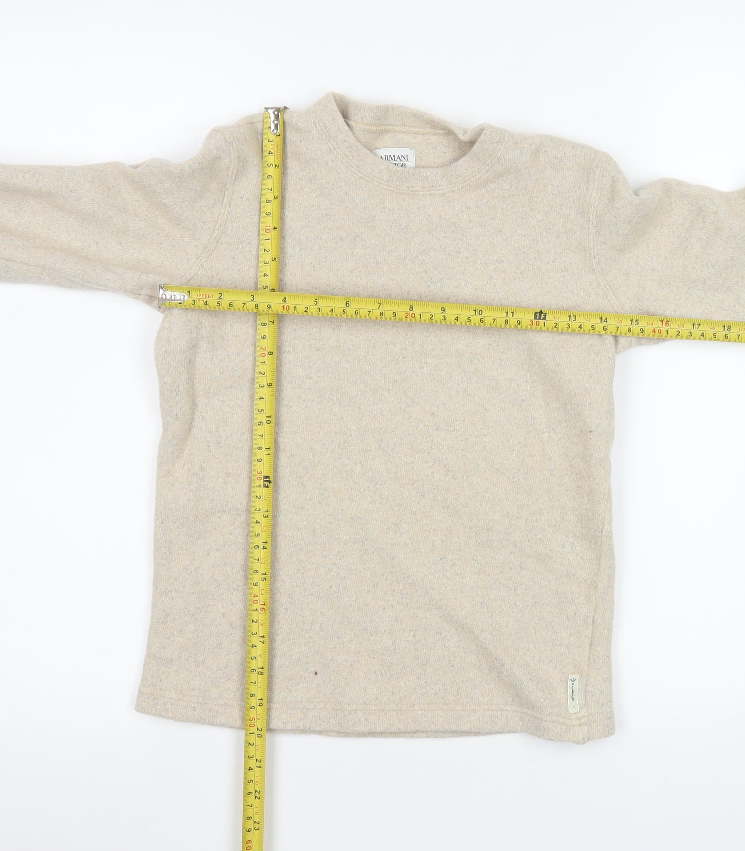 ARMANI Teens Pullover Jumper Size L Beige Crew Neck Long Sleeve Casual - label detail