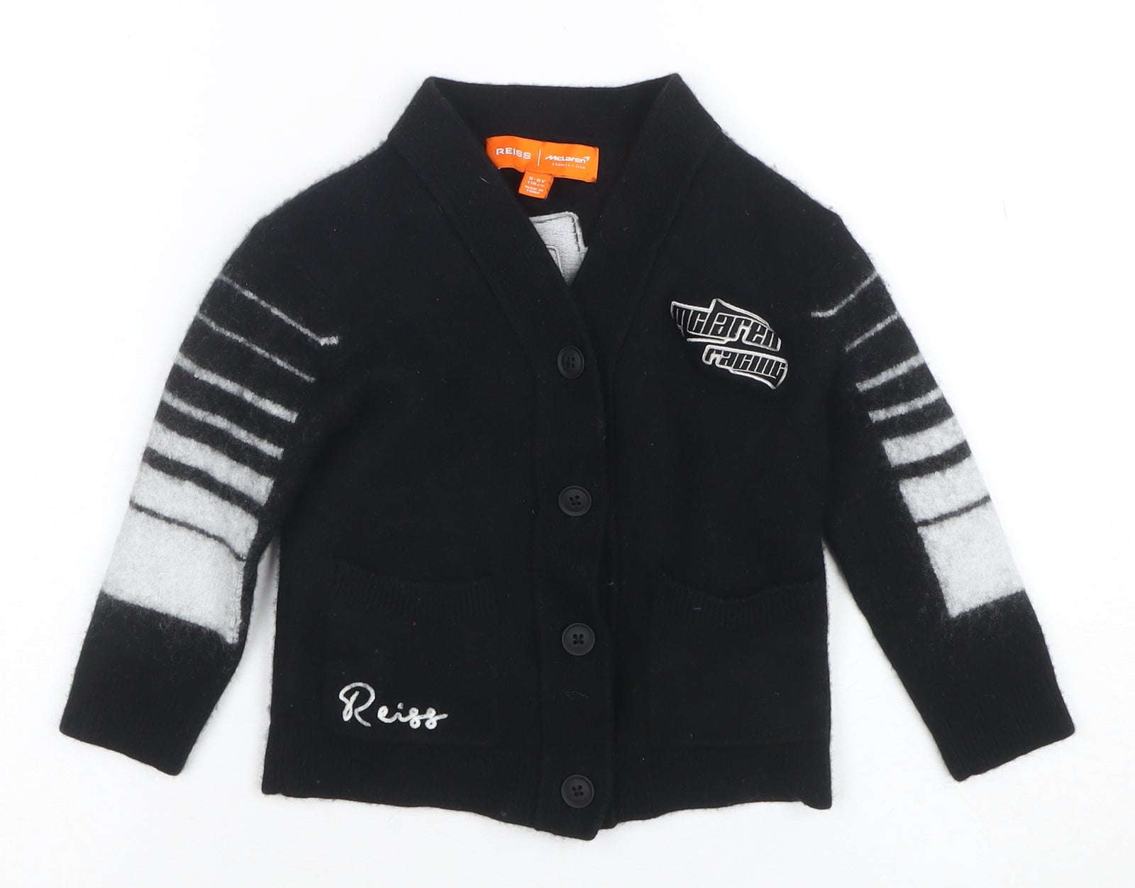 Reiss Boys Cardigan Jumper Size 5-6 Years Black V-Neck Graphic Print Long Sleeve - reverse view