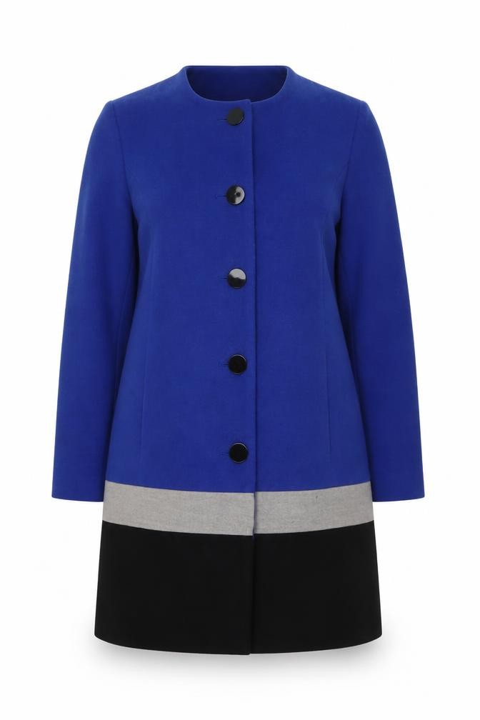 Damart Womens Overcoat Size 14 Blue Mid-Length Long Sleeve Casual Lined Button - front view