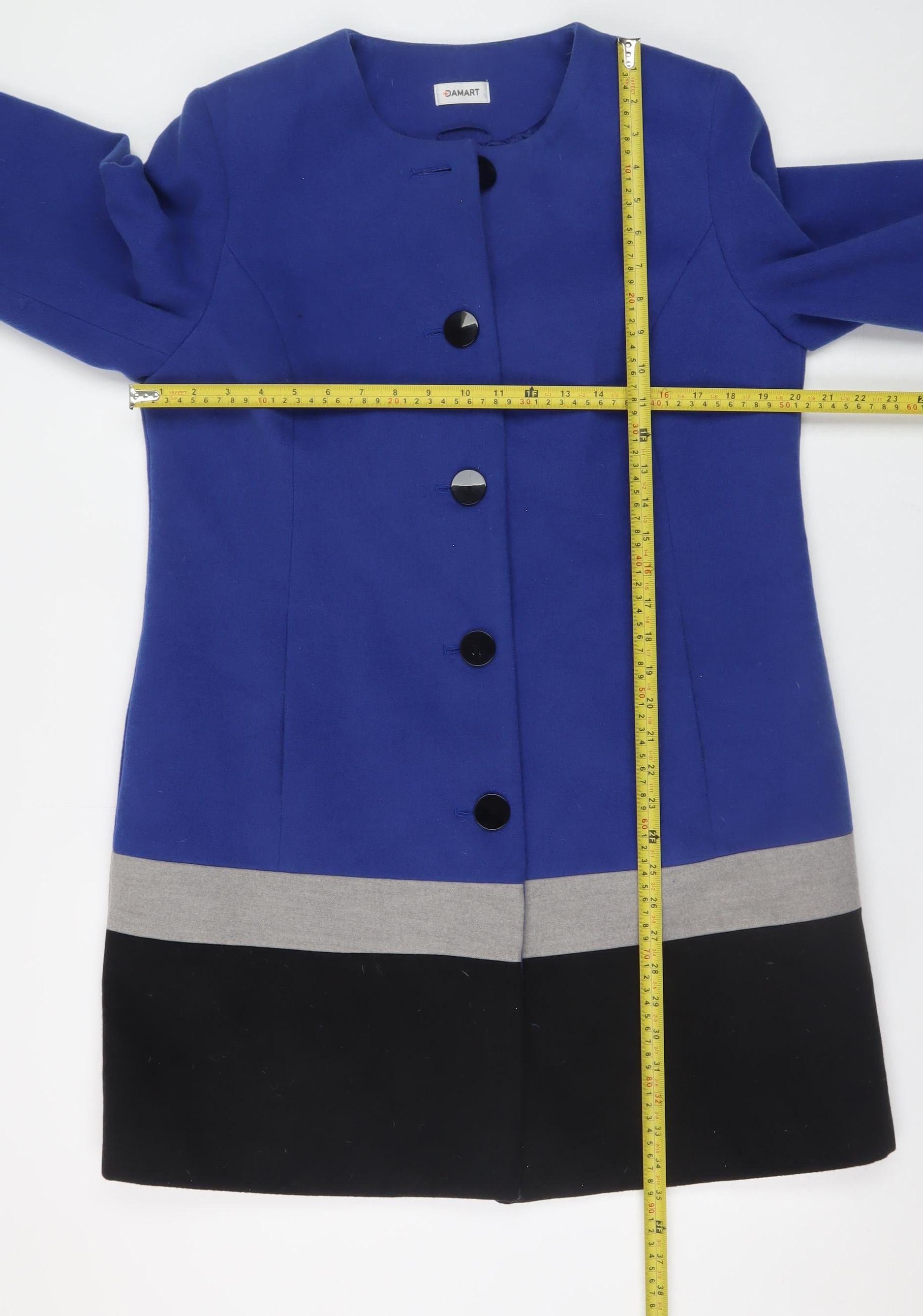 Damart Womens Overcoat Size 14 Blue Mid-Length Long Sleeve Casual Lined Button - label detail