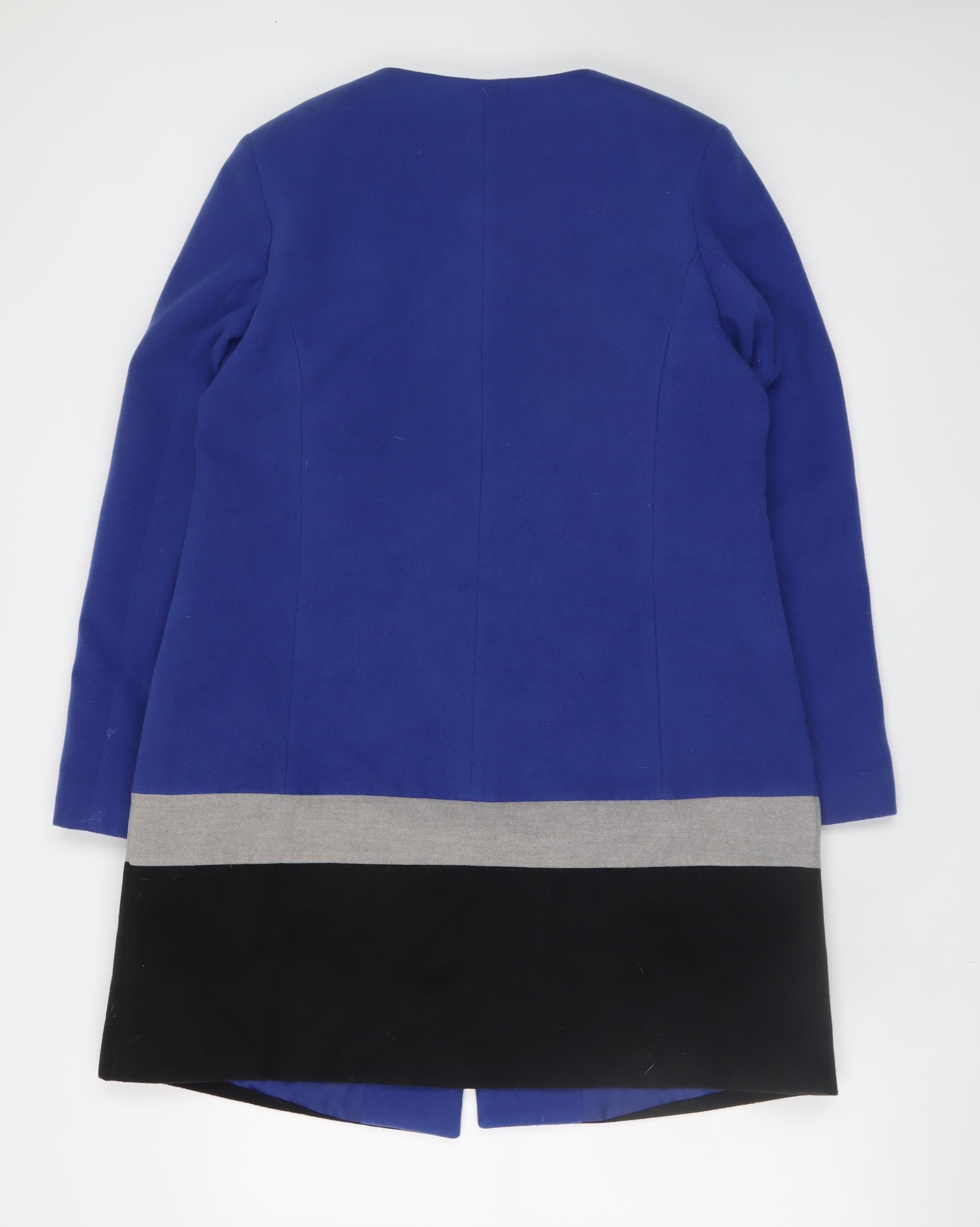 Damart Womens Overcoat Size 14 Blue Mid-Length Long Sleeve Casual Lined Button - close detail
