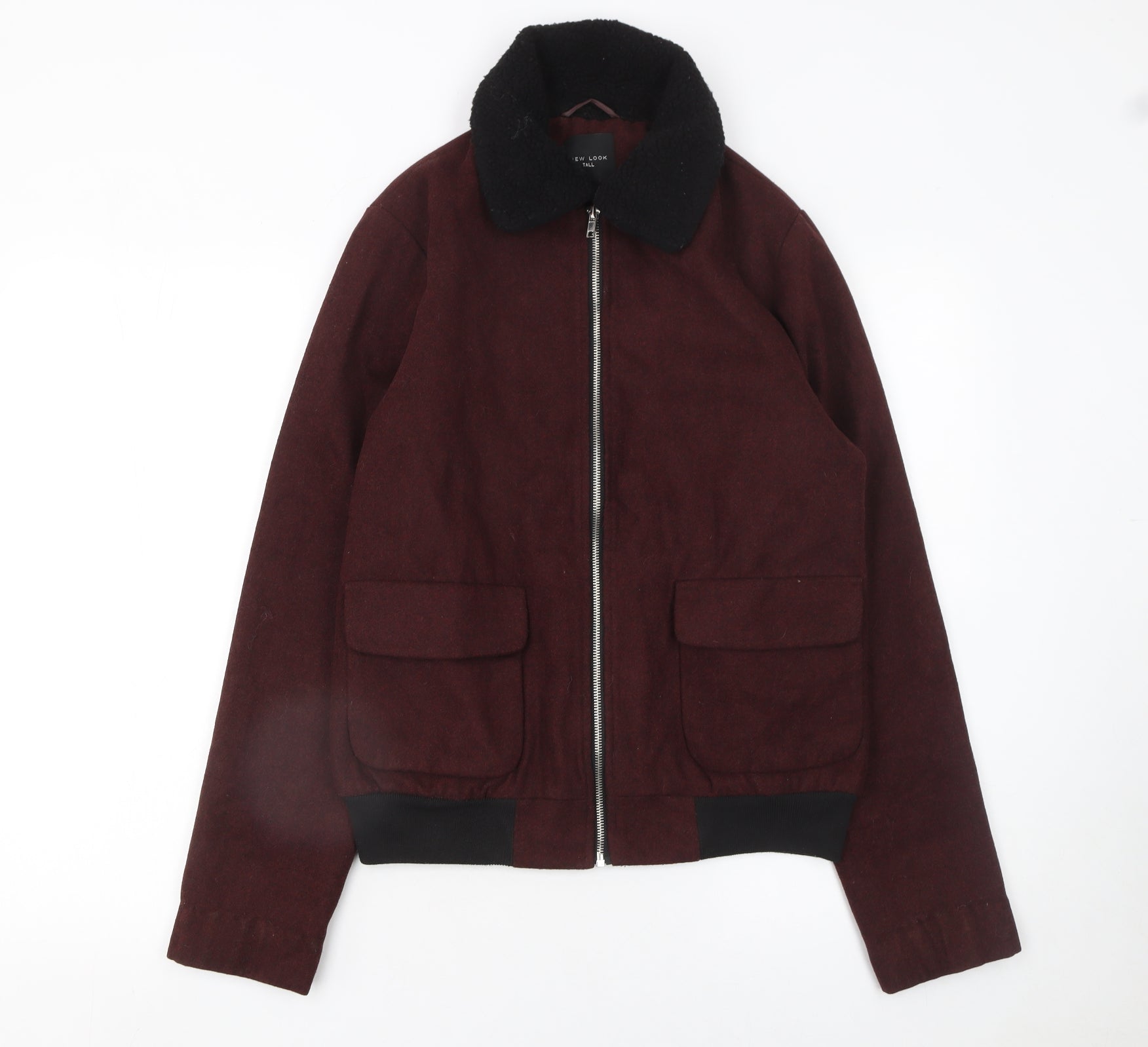 New Look Womens Bomber Jacket Size 10 Brown Short Long Sleeve Casual Full Zip - reverse view