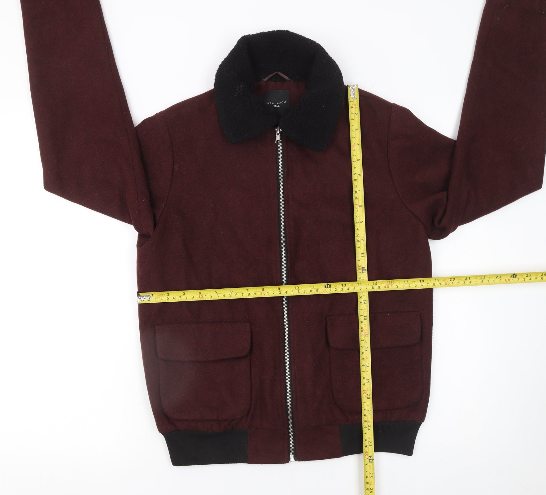 New Look Womens Bomber Jacket Size 10 Brown Short Long Sleeve Casual Full Zip - label detail