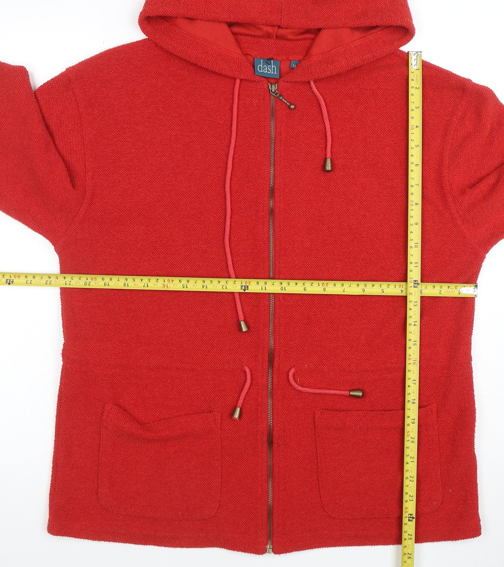 DASH Womens Full Zip Hoodie Size 14 Red Long Sleeve Casual Drawstring - label detail