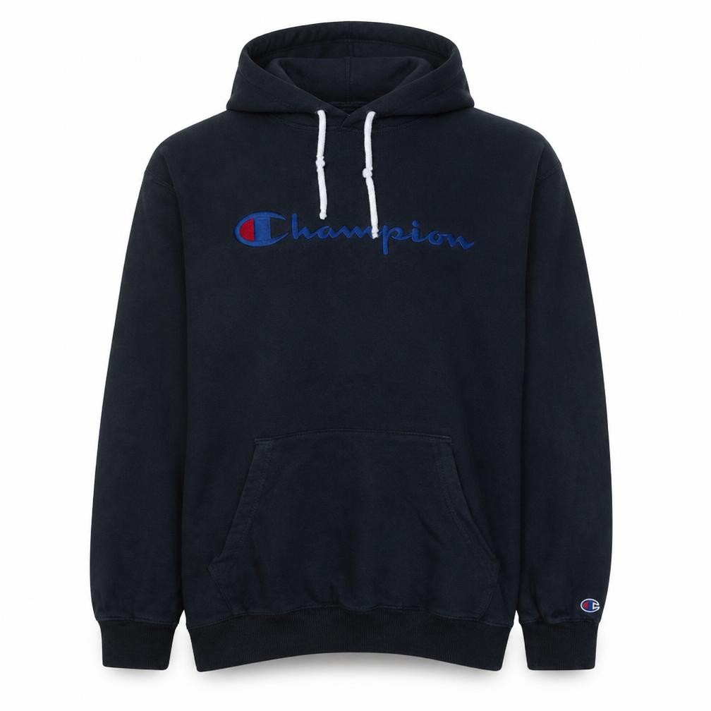 Champion Mens Pullover Hoodie Size L Black Graphic Print Long Sleeve Hooded Logo - front view