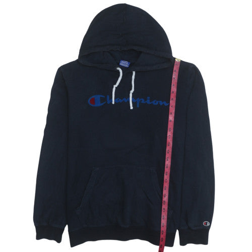 Champion Mens Pullover Hoodie Size L Black Graphic Print Long Sleeve Hooded Logo - close detail