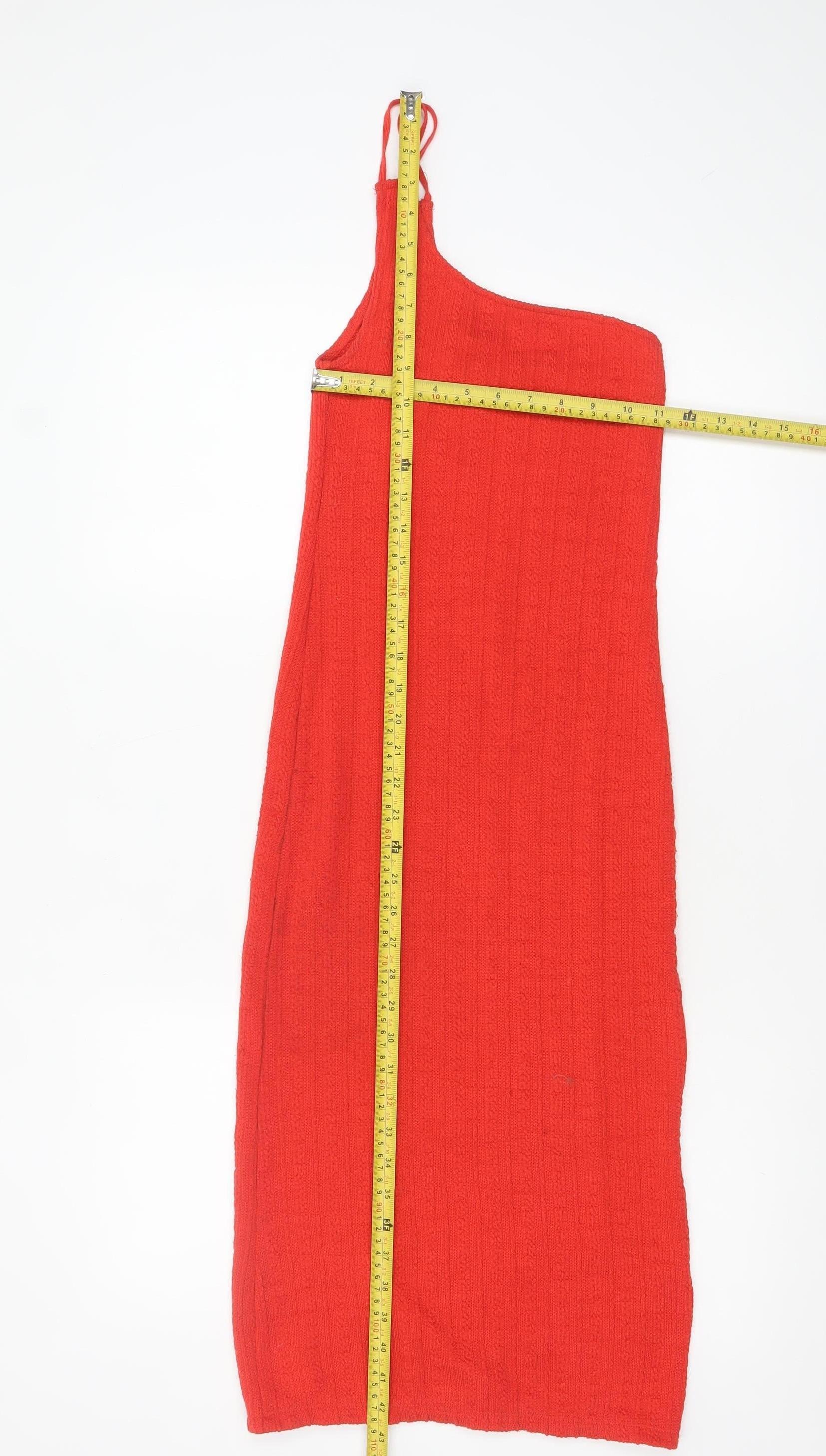 Zara Womens Bodycon Dress Size 8 Red Midi One Shoulder Sleeveless Party/Cocktail - label detail
