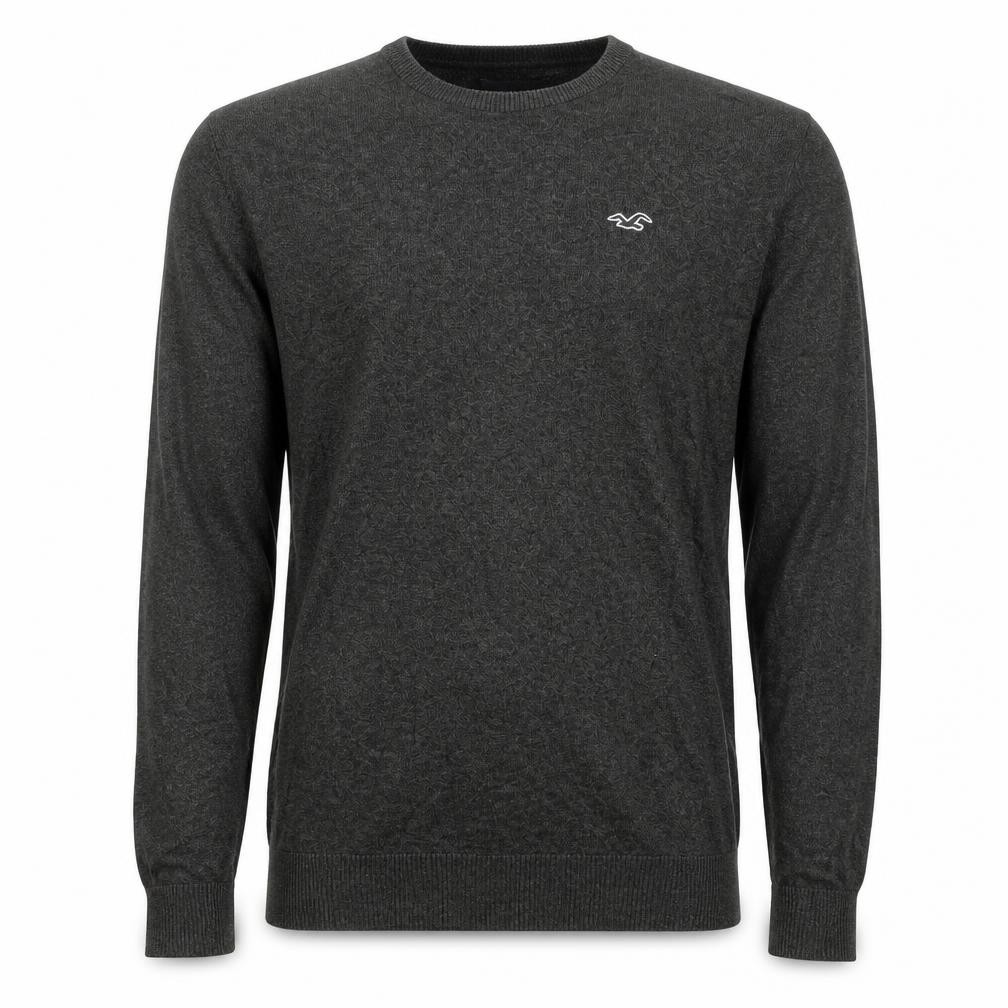 Hollister Mens Pullover Jumper Size L Grey Crew Neck Long Sleeve Casual Logo - front view
