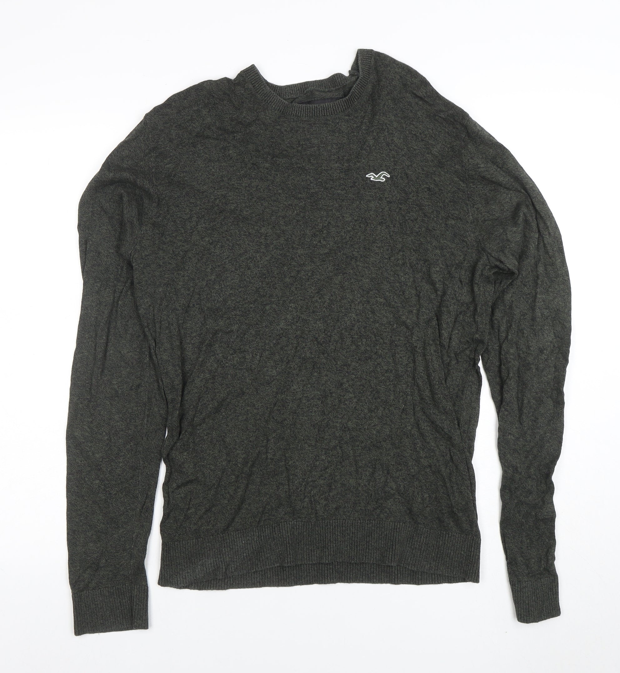 Hollister Mens Pullover Jumper Size L Grey Crew Neck Long Sleeve Casual Logo - reverse view