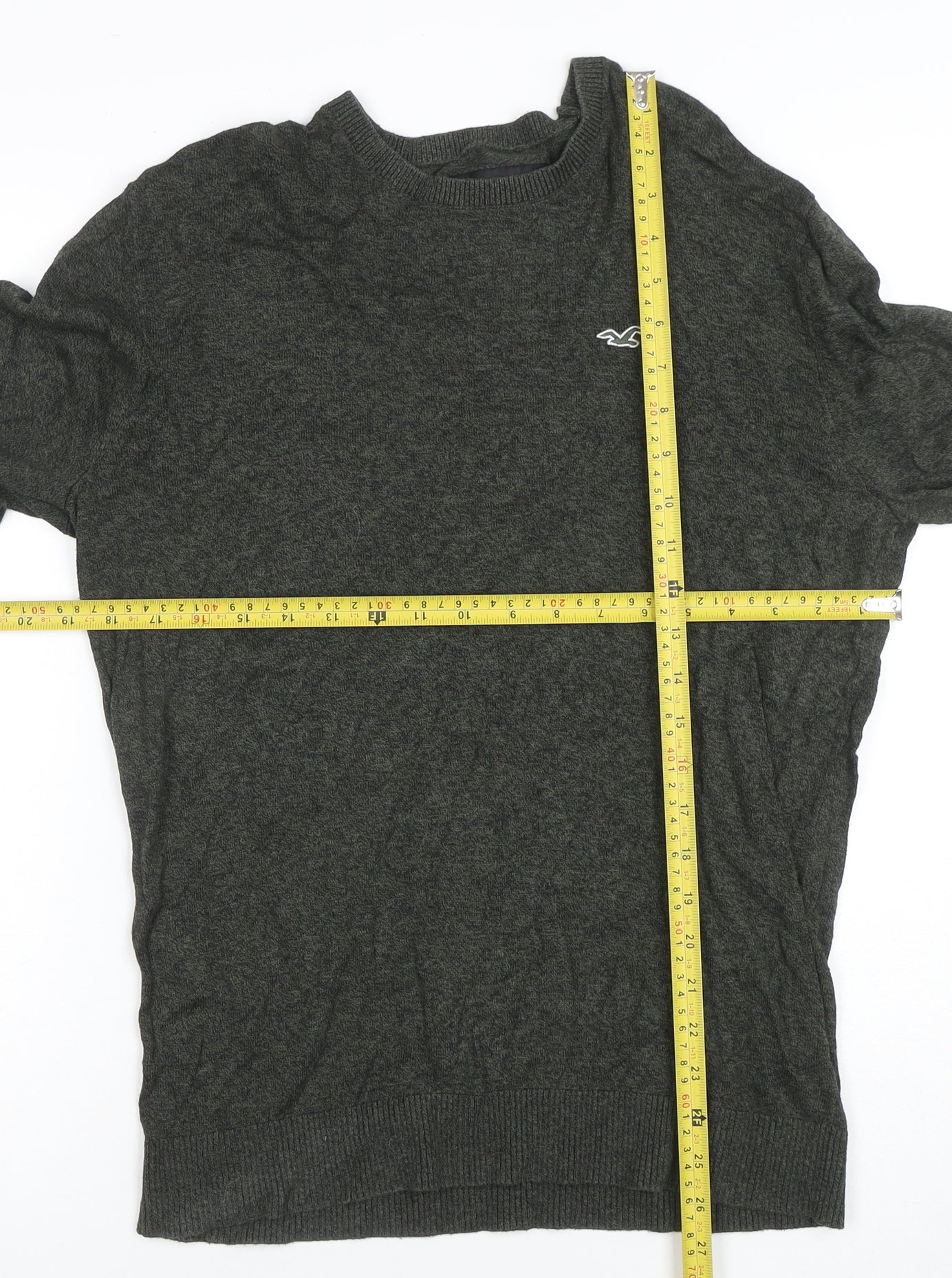 Hollister Mens Pullover Jumper Size L Grey Crew Neck Long Sleeve Casual Logo - label detail