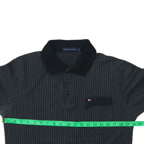 Tommy Hilfiger Mens Polo Size L Black Striped Collared Long Sleeve Casual Button - label detail