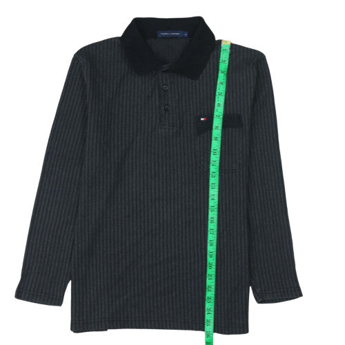 Tommy Hilfiger Mens Polo Size L Black Striped Collared Long Sleeve Casual Button - close detail