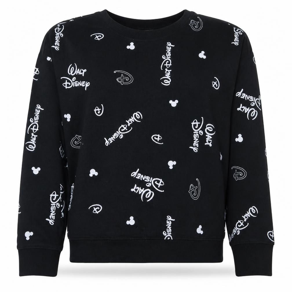 Primark Womens Pullover Sweatshirt Size L Black Logo Long Sleeve Casual - front view