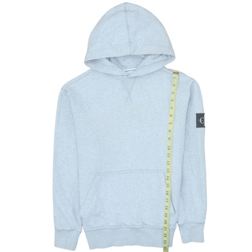 Calvin Klein Jeans Mens Pullover Hoodie Size S Grey Long Sleeve Hooded Logo - close detail
