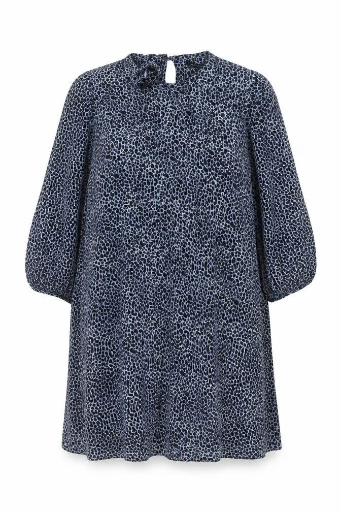 New Look Womens Shift Dress Size 16 Blue Animal Print Knee Length Round Neck - front view