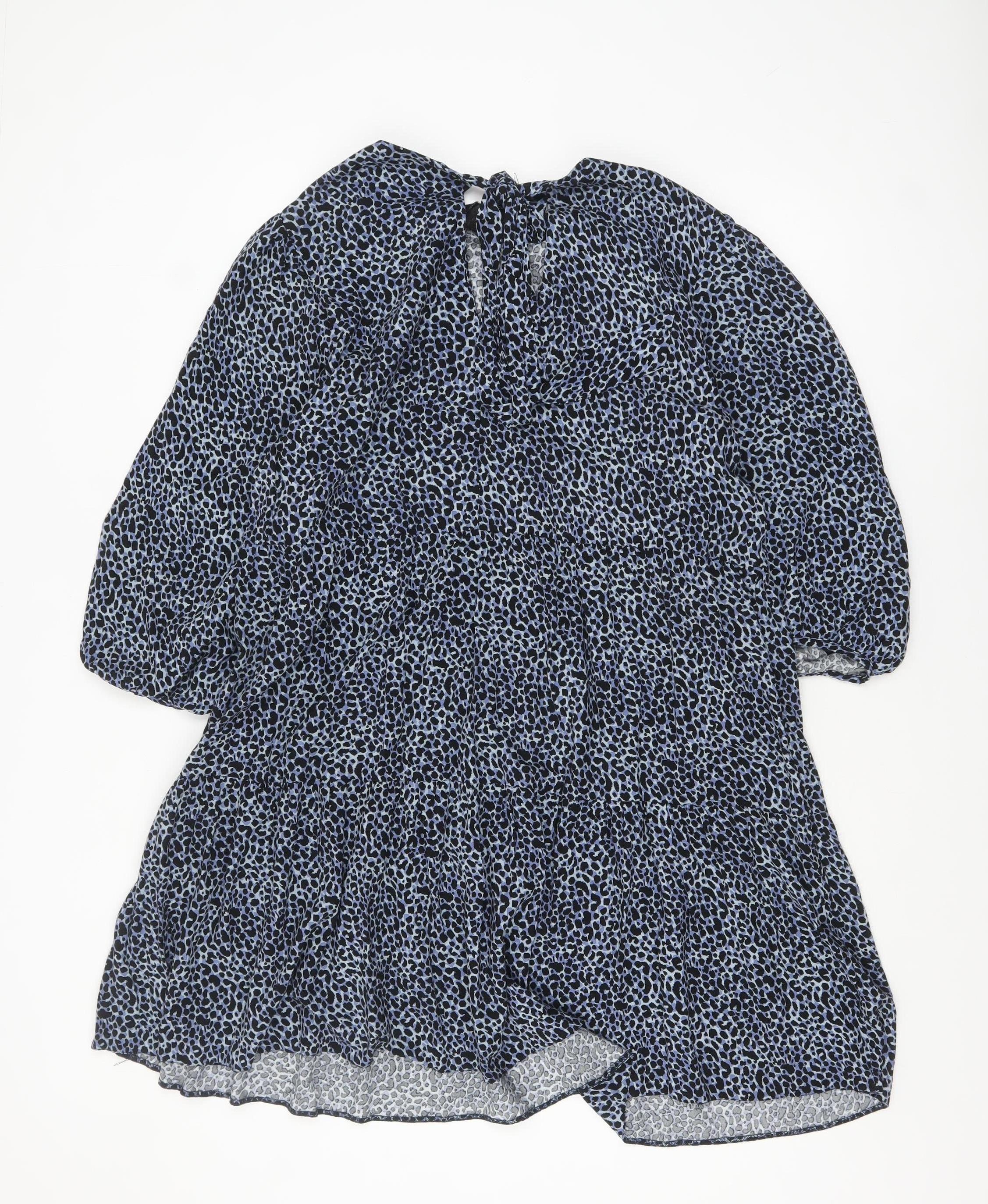 New Look Womens Shift Dress Size 16 Blue Animal Print Knee Length Round Neck - close detail