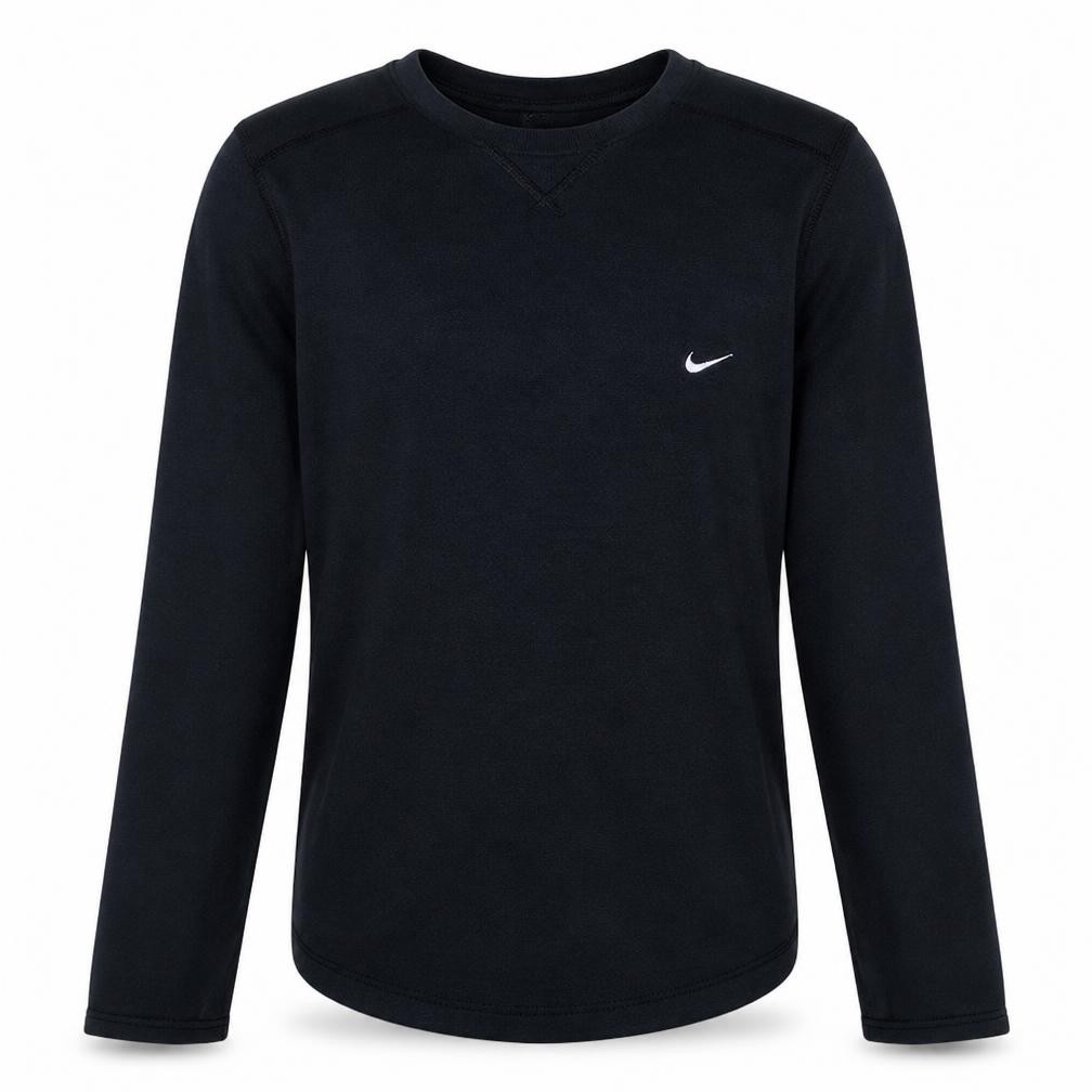 Nike Mens Button-Up Size S Black Solid Crew Neck Long Sleeve Casual Breathable - front view