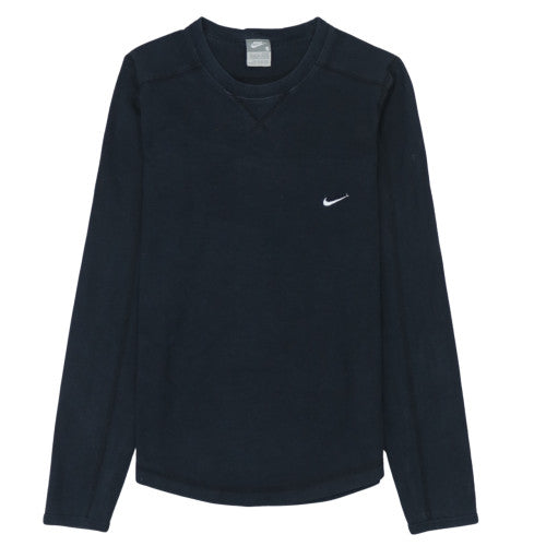 Nike Mens Button-Up Size S Black Solid Crew Neck Long Sleeve Casual Breathable - reverse view
