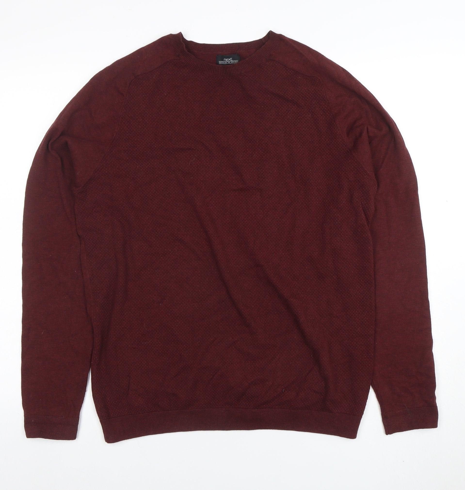 Mens NEXT Size M Pullover Jumper Red Crew Neck Long Sleeve Casual Lightweight - reverse view