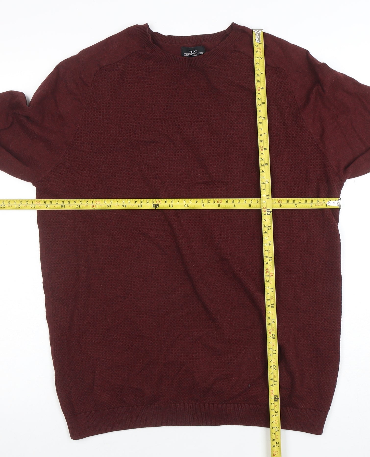Mens NEXT Size M Pullover Jumper Red Crew Neck Long Sleeve Casual Lightweight - label detail