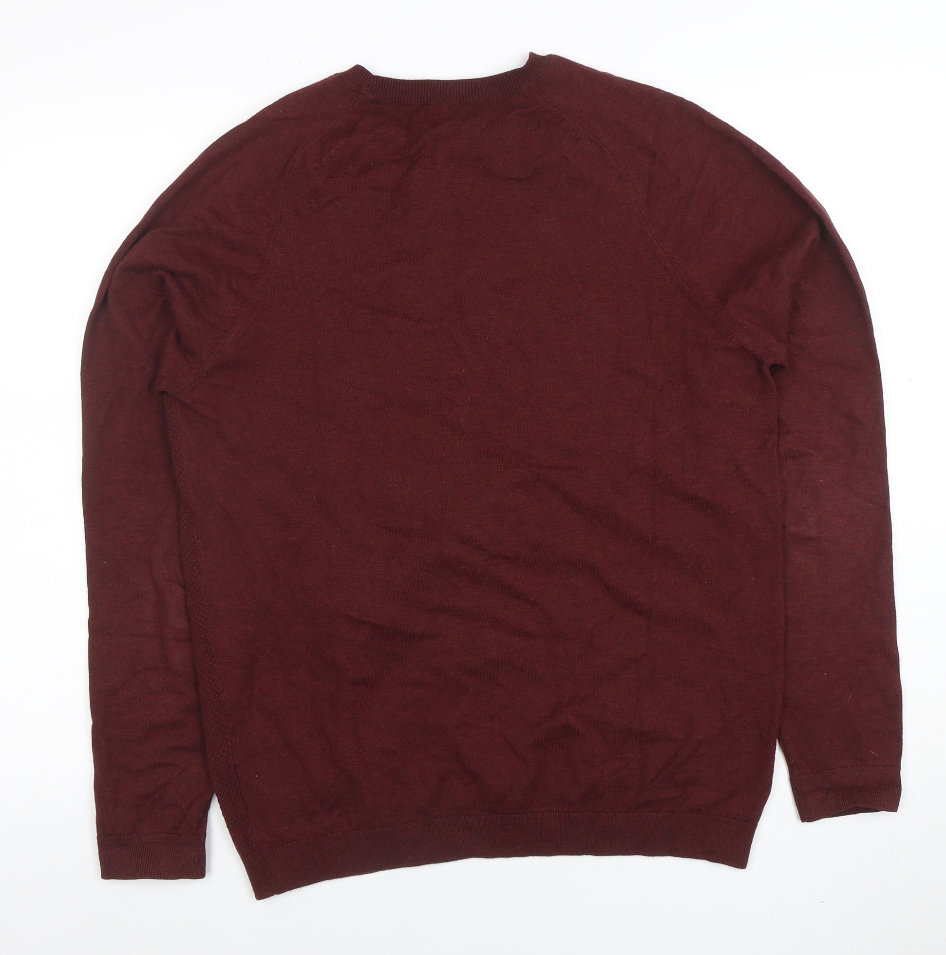 Mens NEXT Size M Pullover Jumper Red Crew Neck Long Sleeve Casual Lightweight - close detail