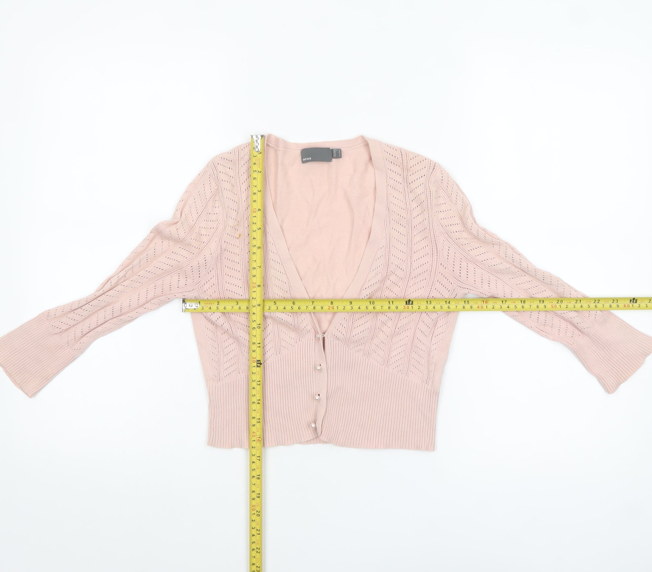 Womens Mexx Size S Cardigan Jumper Pink V-Neck Long Sleeve Casual Lightweight - label detail