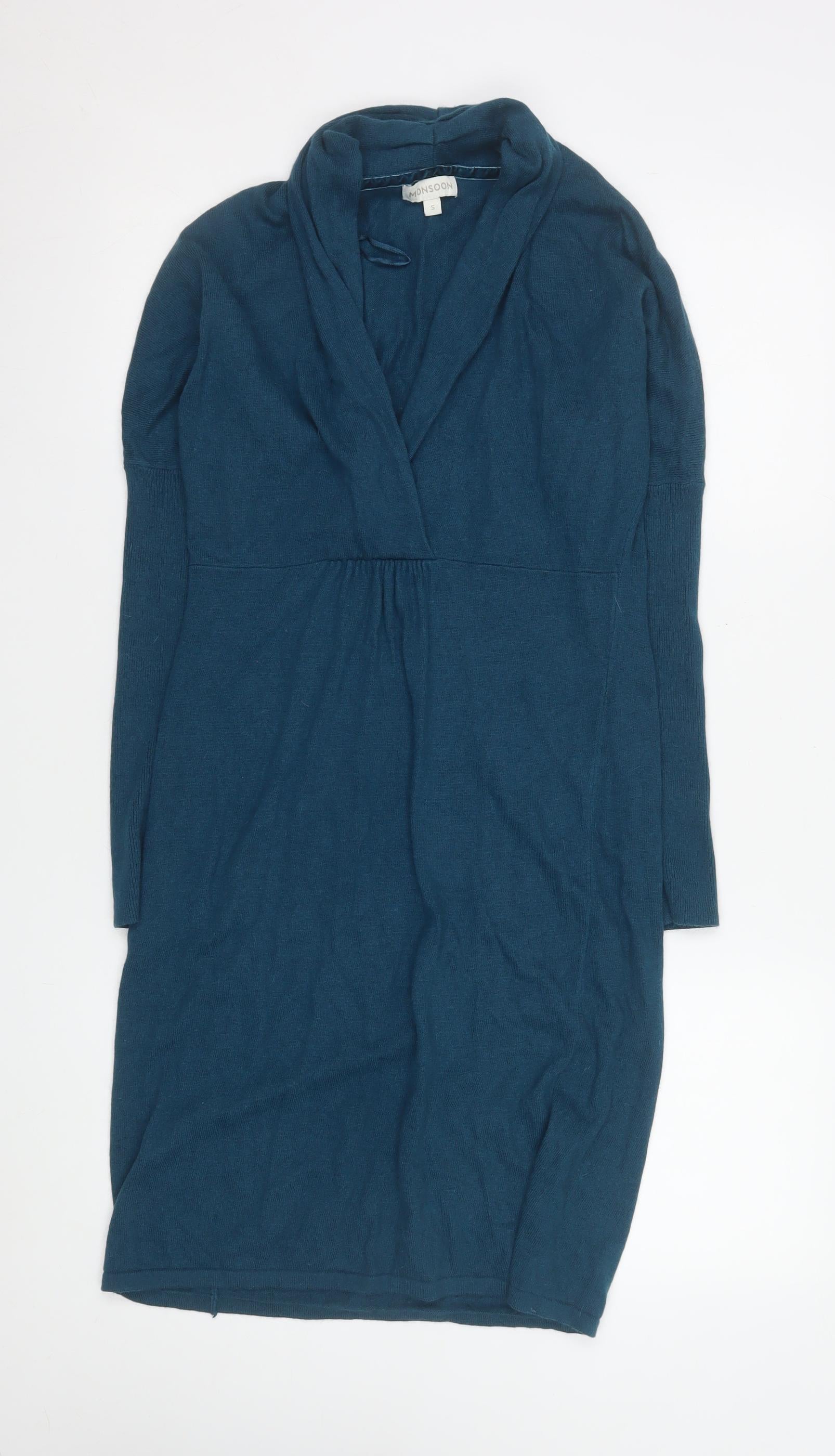 Monsoon Womens Sweater Dress Size S Blue Knee Length Cowl Neck Long Sleeve - reverse view