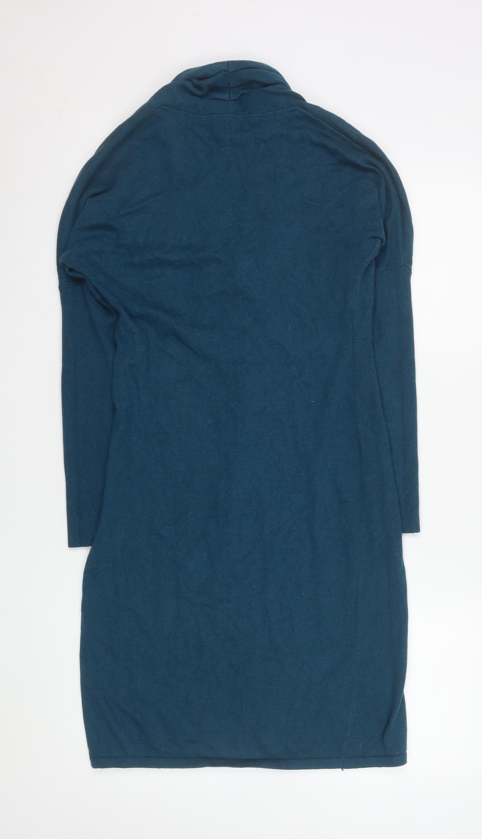 Monsoon Womens Sweater Dress Size S Blue Knee Length Cowl Neck Long Sleeve - close detail