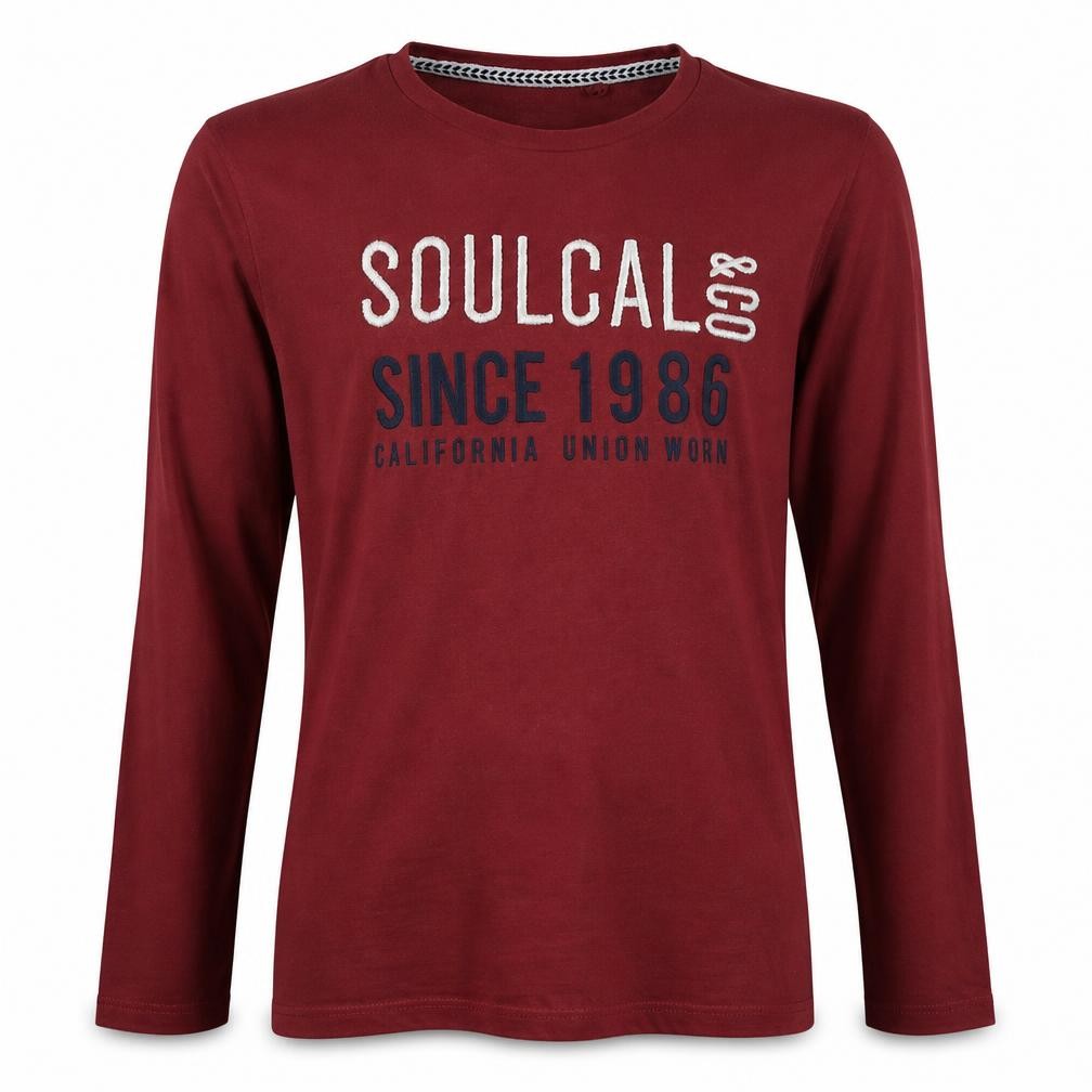 SoulCal & Co Mens Button-Up Size L Red Graphic Print Crew Neck Long Sleeve - front view