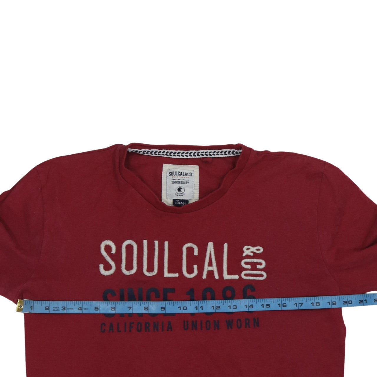 SoulCal & Co Mens Button-Up Size L Red Graphic Print Crew Neck Long Sleeve - label detail