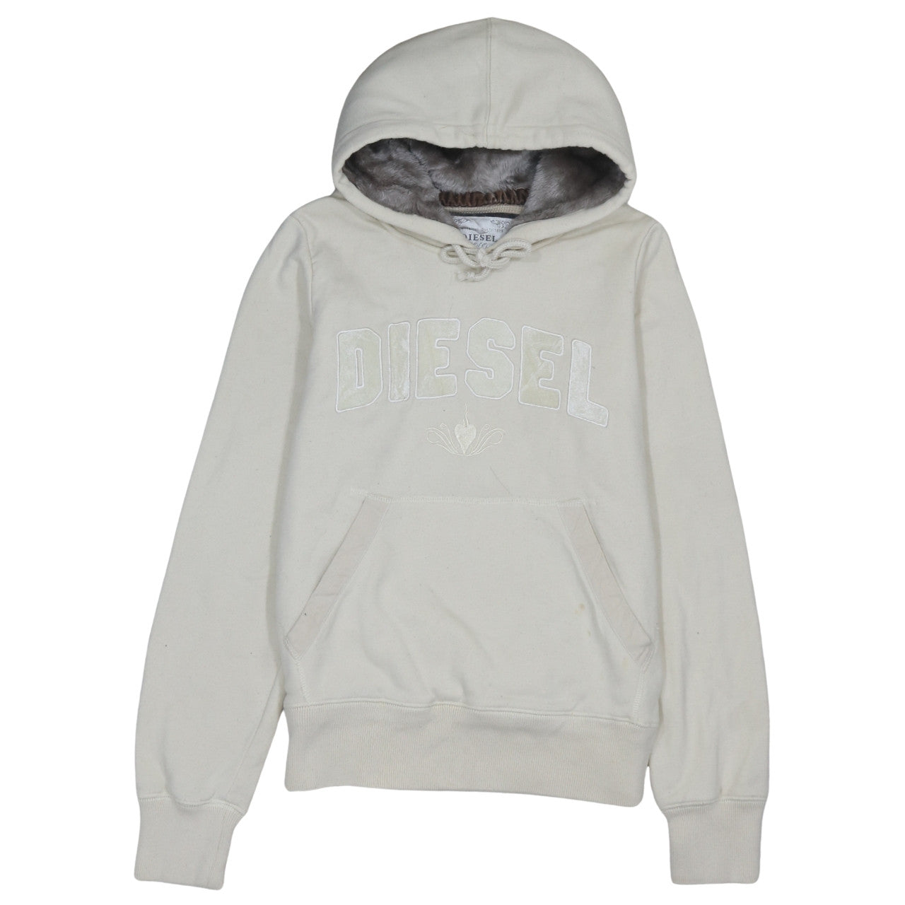Diesel Womens Pullover Hoodie Size M Beige Long Sleeve Casual Hooded Embroidered - reverse view