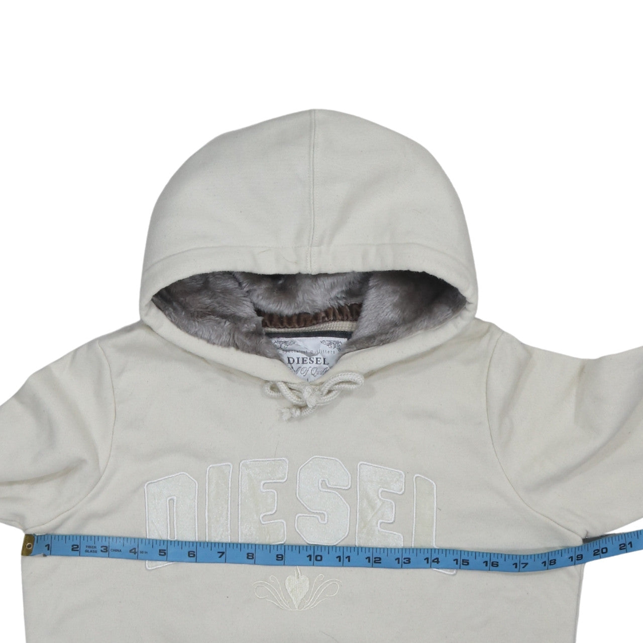 Diesel Womens Pullover Hoodie Size M Beige Long Sleeve Casual Hooded Embroidered - label detail