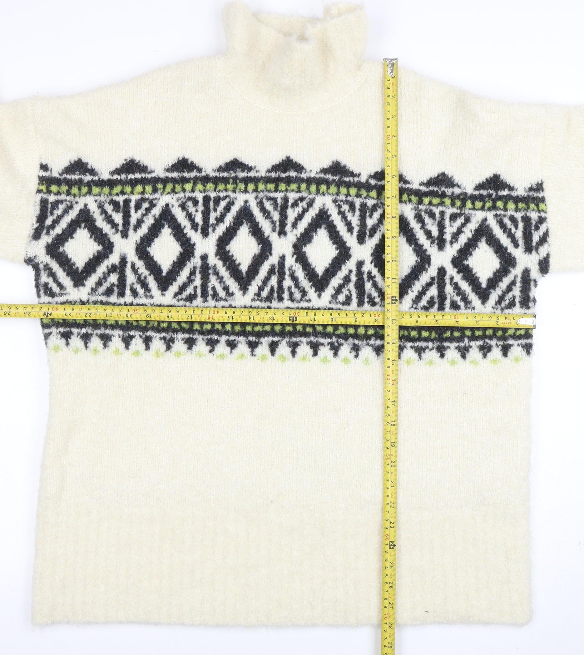 NEXT Womens Pullover Jumper Size L Ivory Roll Neck Geometric 3/4 Sleeve Casual - label detail