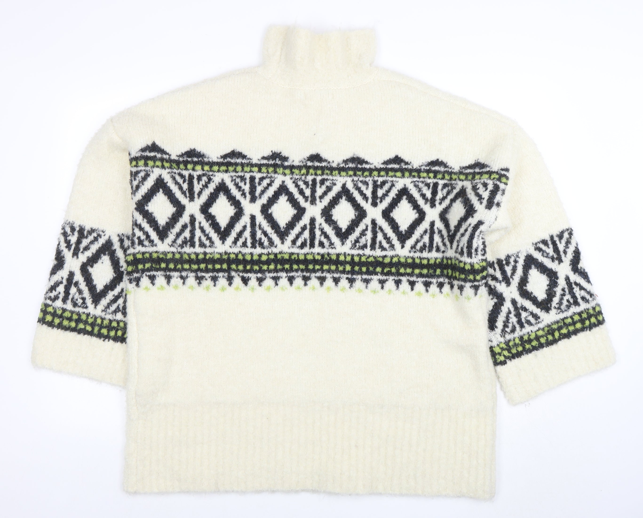 NEXT Womens Pullover Jumper Size L Ivory Roll Neck Geometric 3/4 Sleeve Casual - close detail