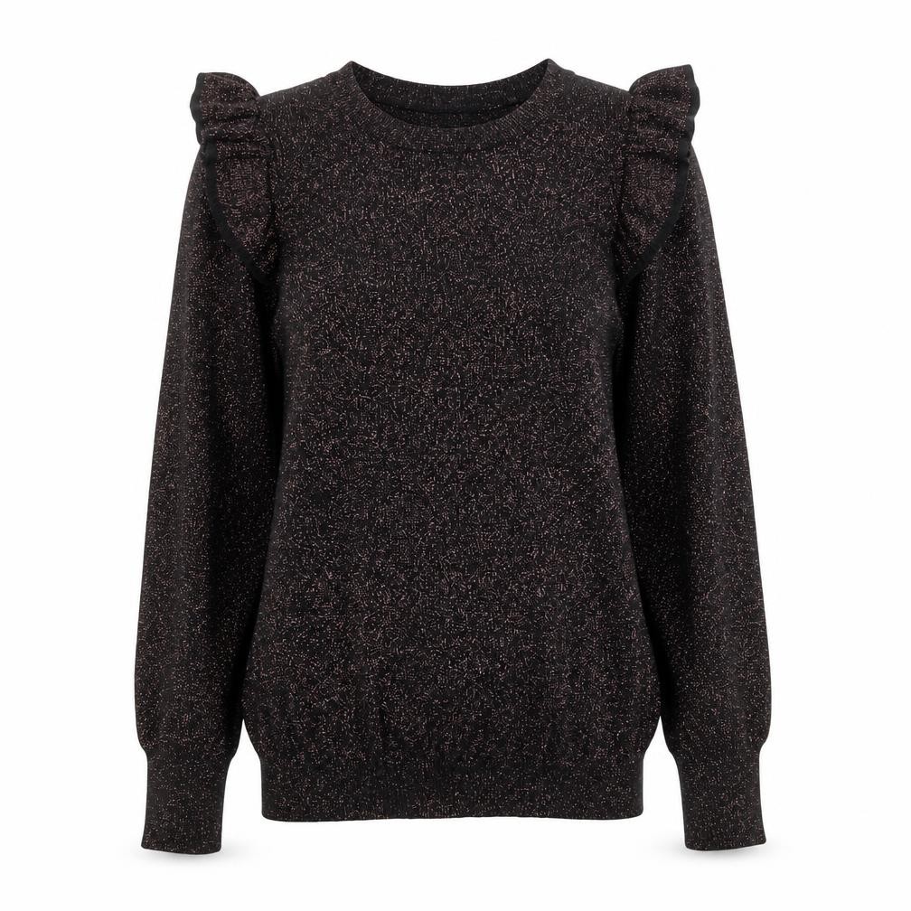 Womens TU Size 8 Basic Blouse Black Solid Crew Neck Long Sleeve Party/Cocktail - front view