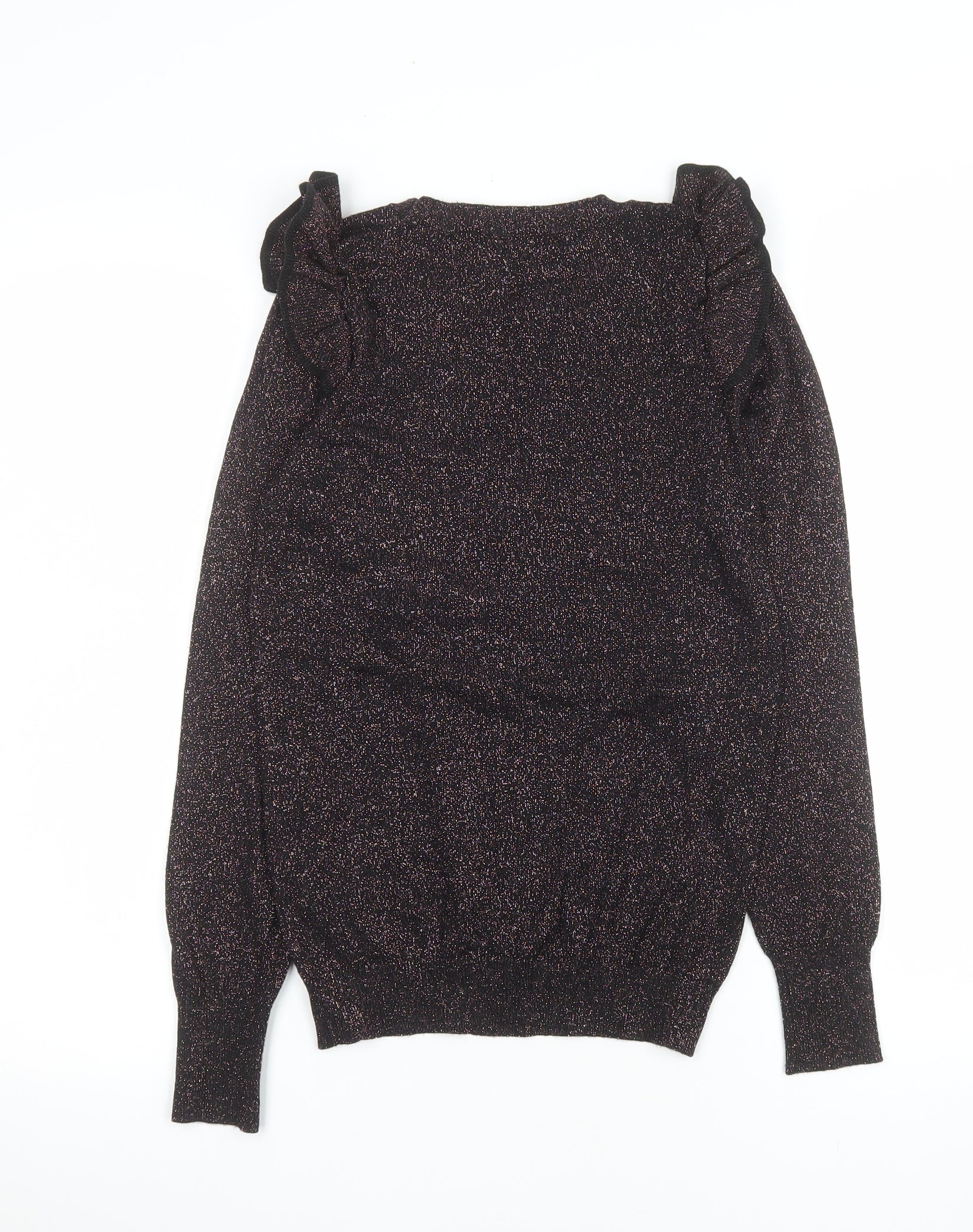 Womens TU Size 8 Basic Blouse Black Solid Crew Neck Long Sleeve Party/Cocktail - close detail