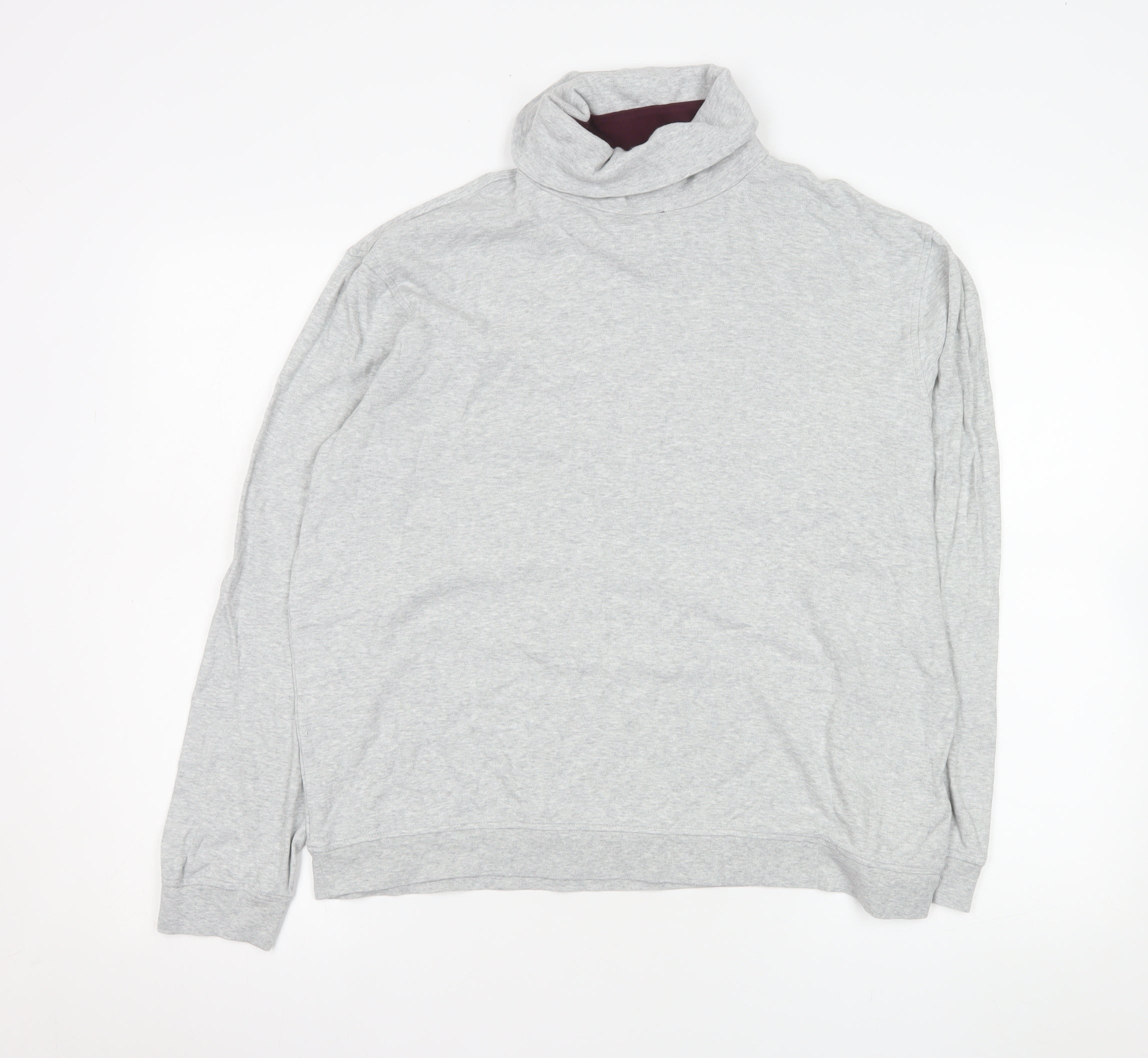 Ted Baker Mens Button-Up Size L Grey Solid Roll Neck Long Sleeve Casual - reverse view