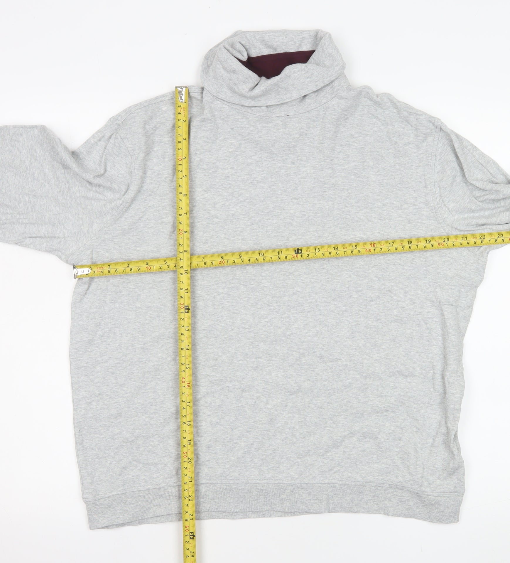 Ted Baker Mens Button-Up Size L Grey Solid Roll Neck Long Sleeve Casual - label detail