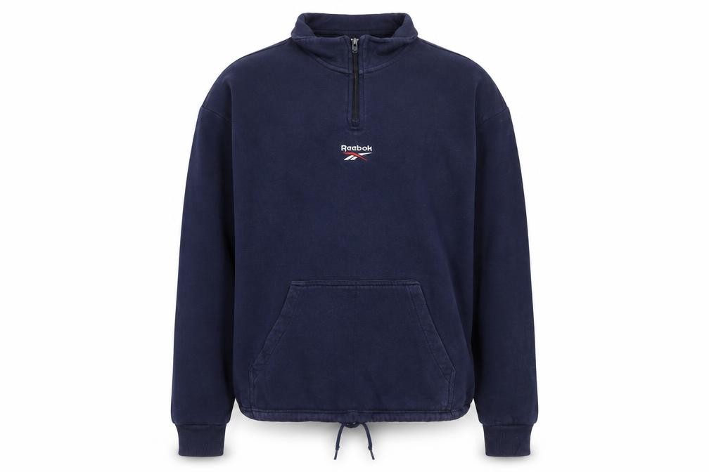 Reebok Mens Pullover Sweatshirt Size M Blue Long Sleeve 1/4 Zip Logo - front view