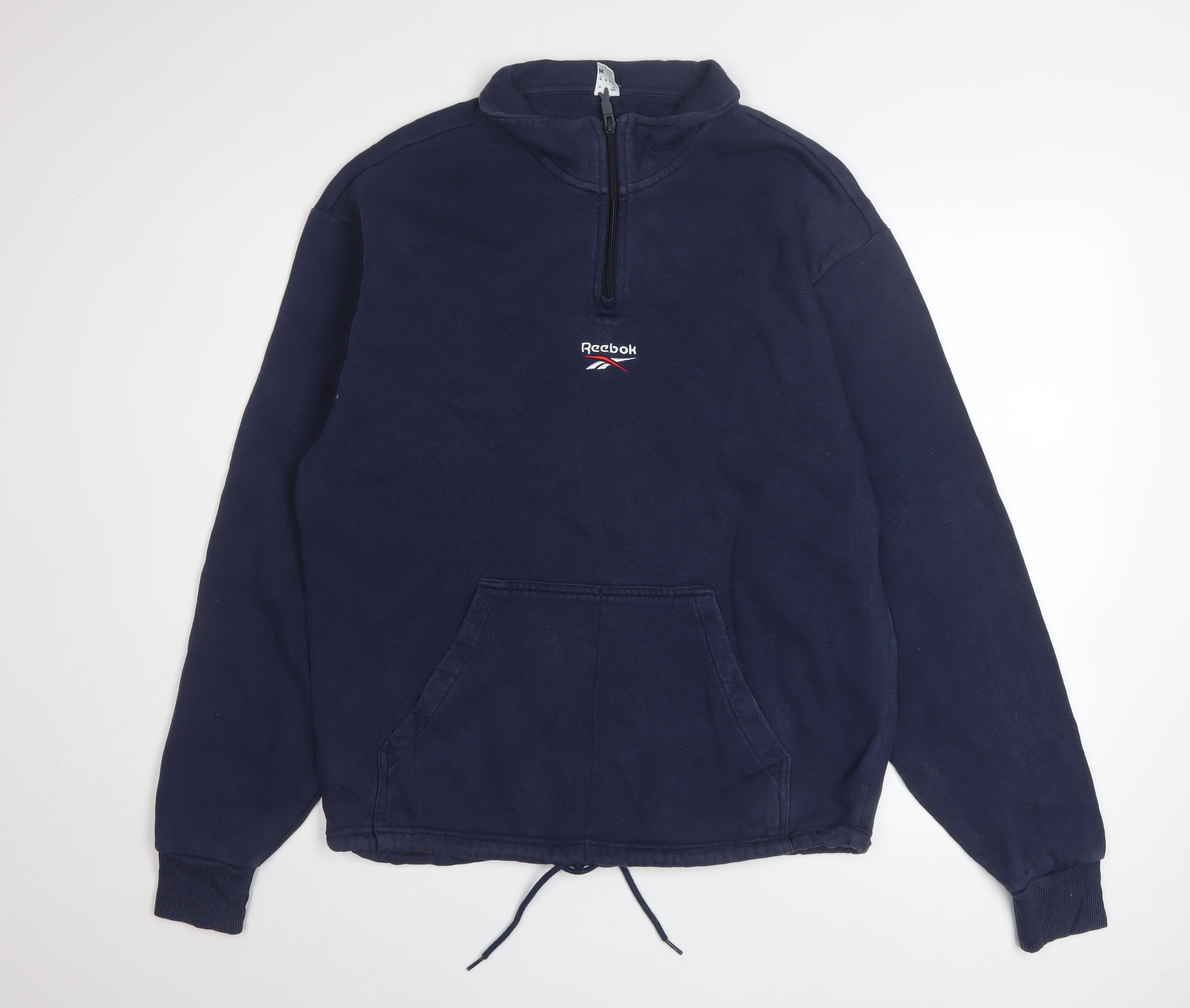 Reebok Mens Pullover Sweatshirt Size M Blue Long Sleeve 1/4 Zip Logo - reverse view