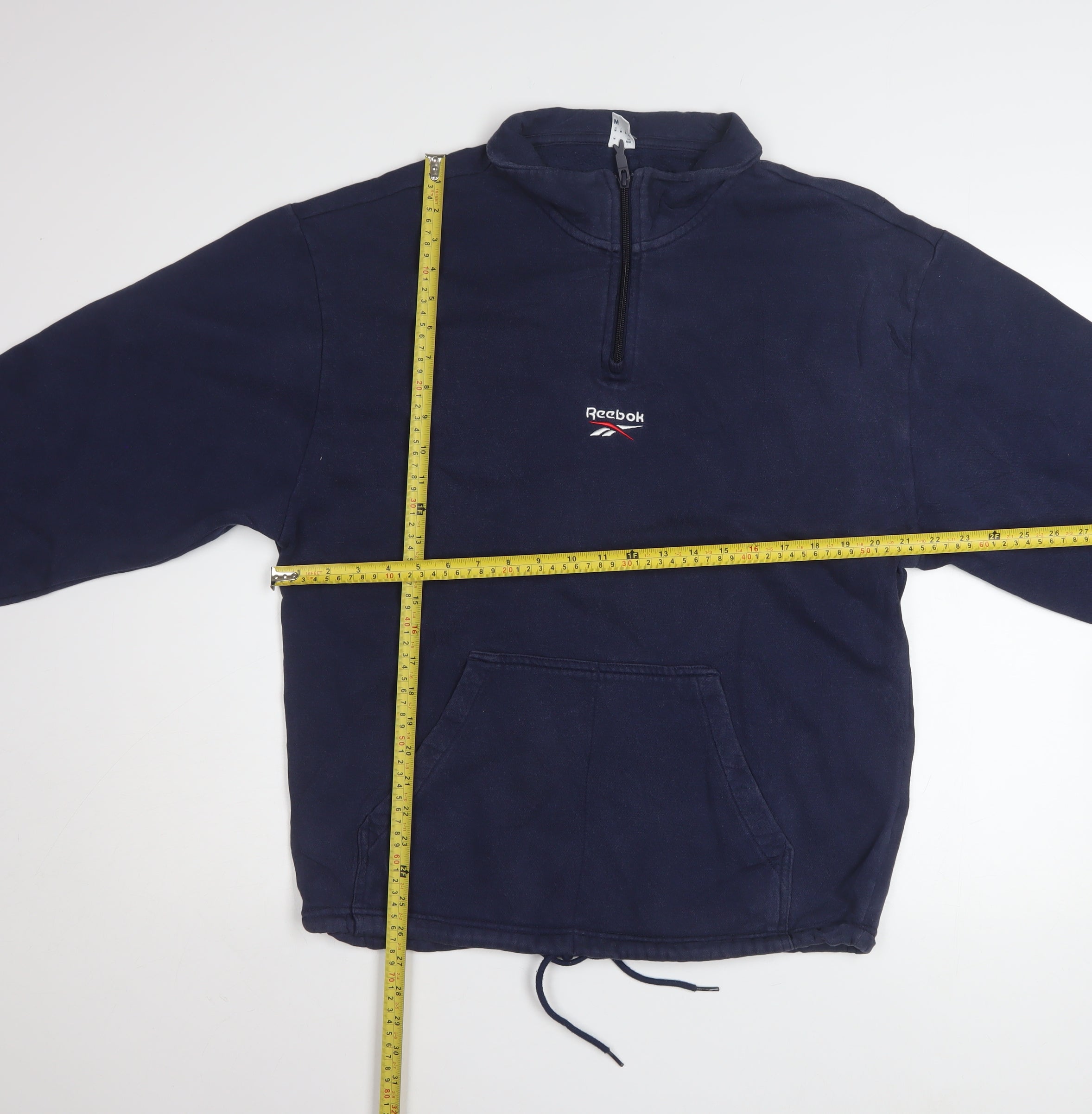 Reebok Mens Pullover Sweatshirt Size M Blue Long Sleeve 1/4 Zip Logo - label detail