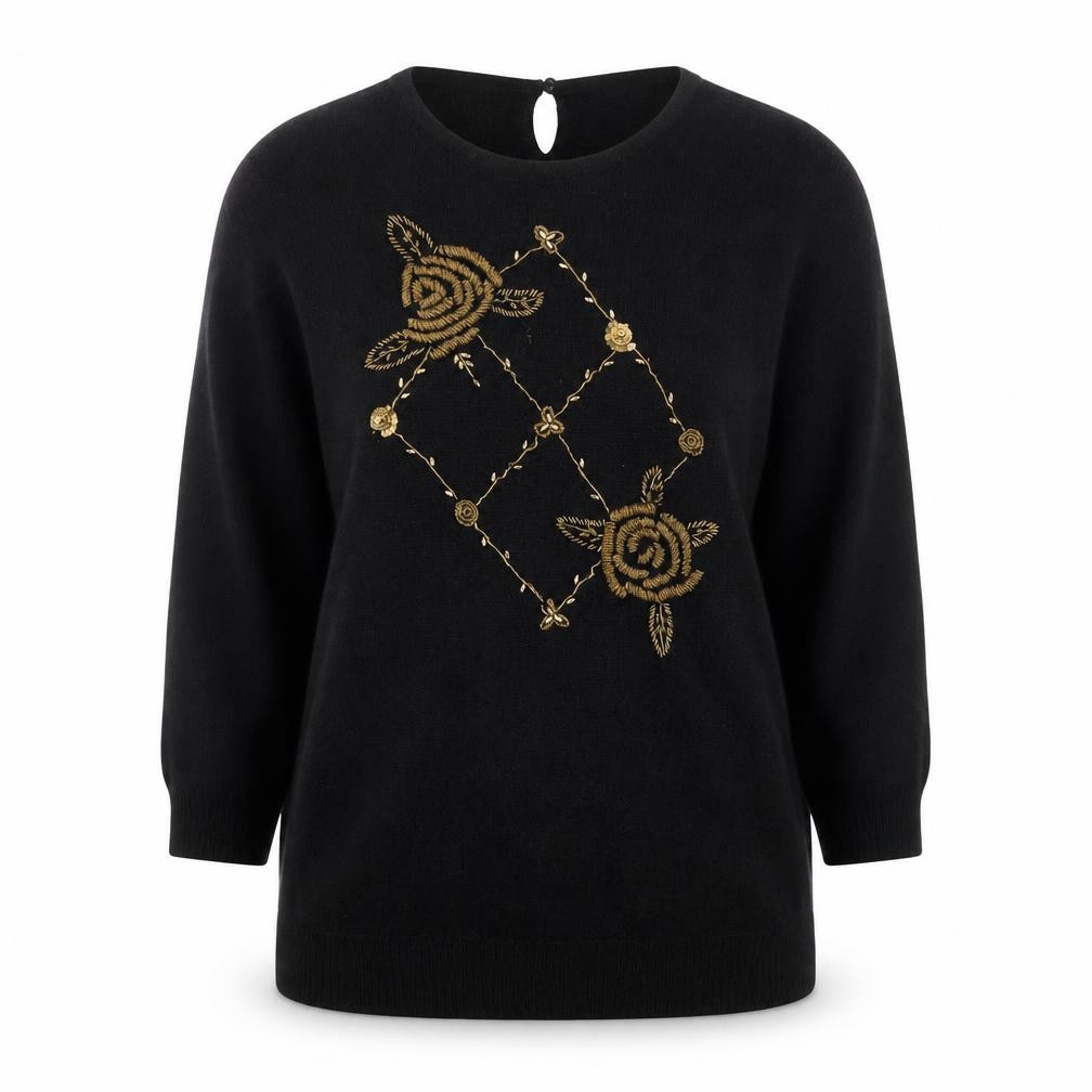 Womens Christina Size L Pullover Jumper Black Crew Neck Long Sleeve Casual - front view