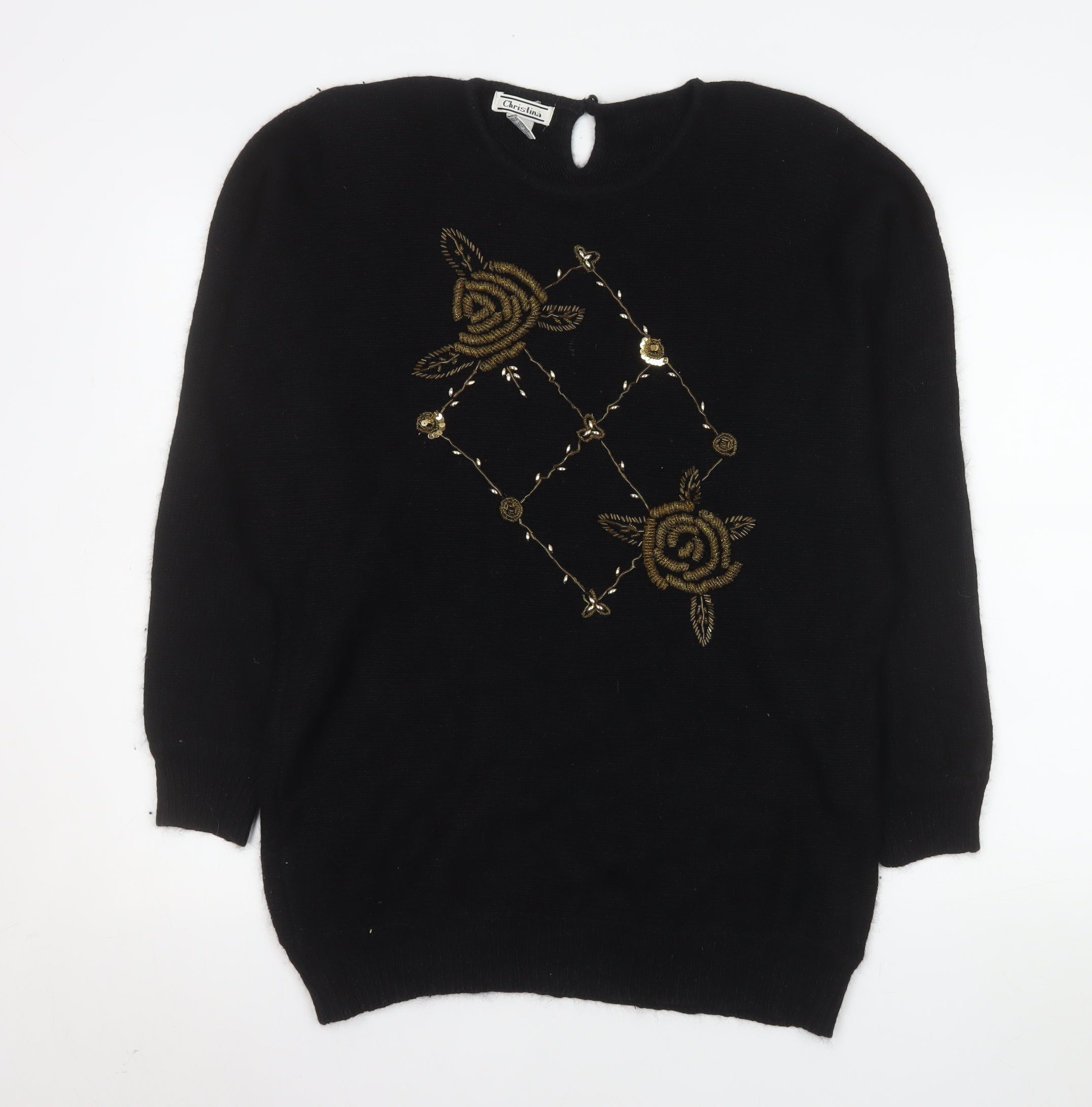 Womens Christina Size L Pullover Jumper Black Crew Neck Long Sleeve Casual - reverse view