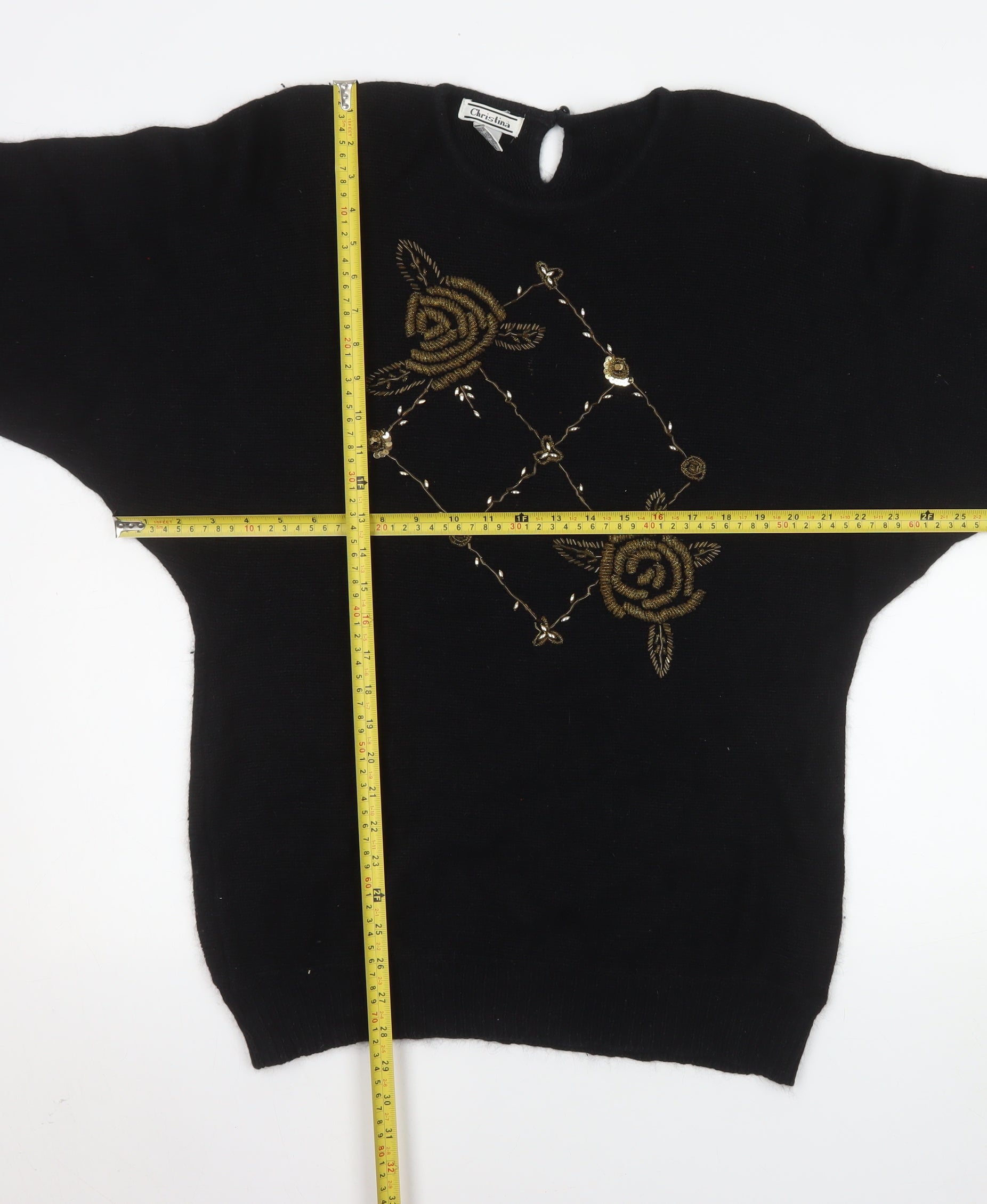 Womens Christina Size L Pullover Jumper Black Crew Neck Long Sleeve Casual - label detail