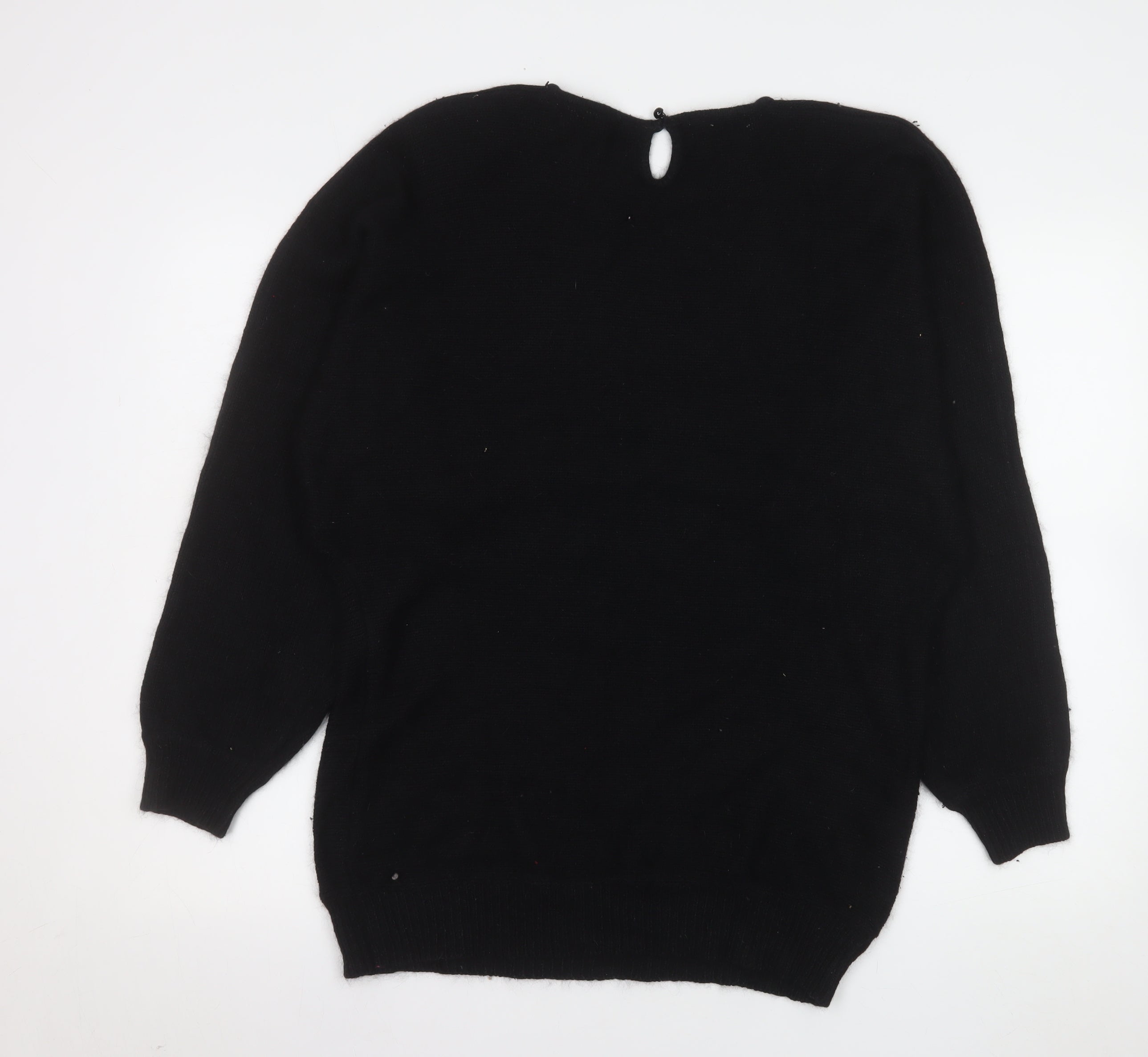 Womens Christina Size L Pullover Jumper Black Crew Neck Long Sleeve Casual - close detail