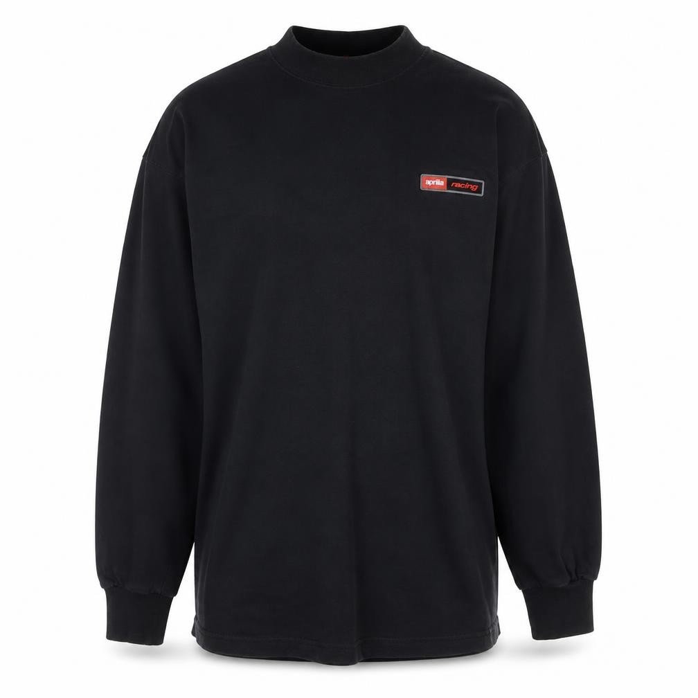 Aprilia Racing Mens Button-Up Size L Black Solid High Neck Long Sleeve Casual - front view
