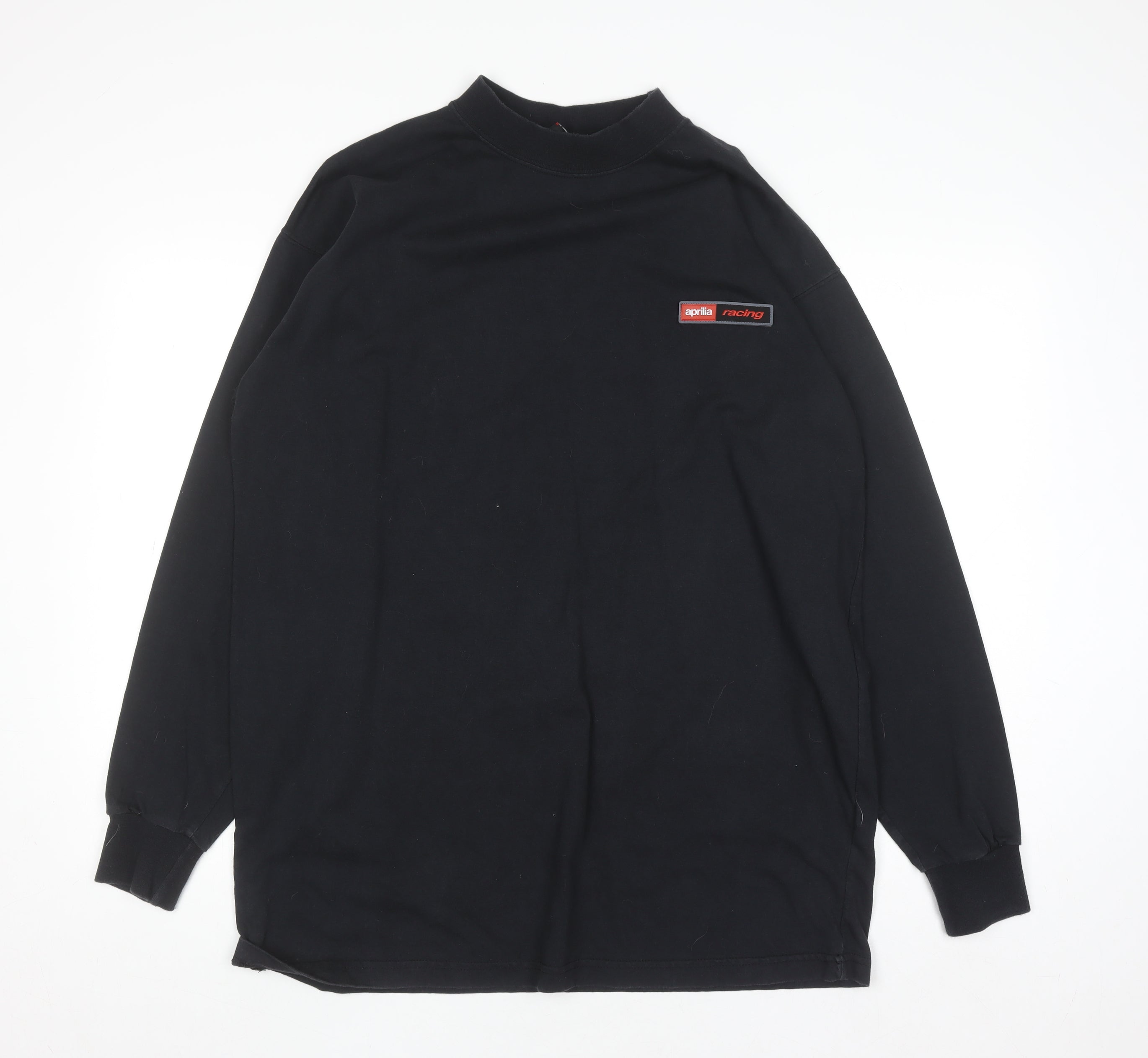 Aprilia Racing Mens Button-Up Size L Black Solid High Neck Long Sleeve Casual - reverse view