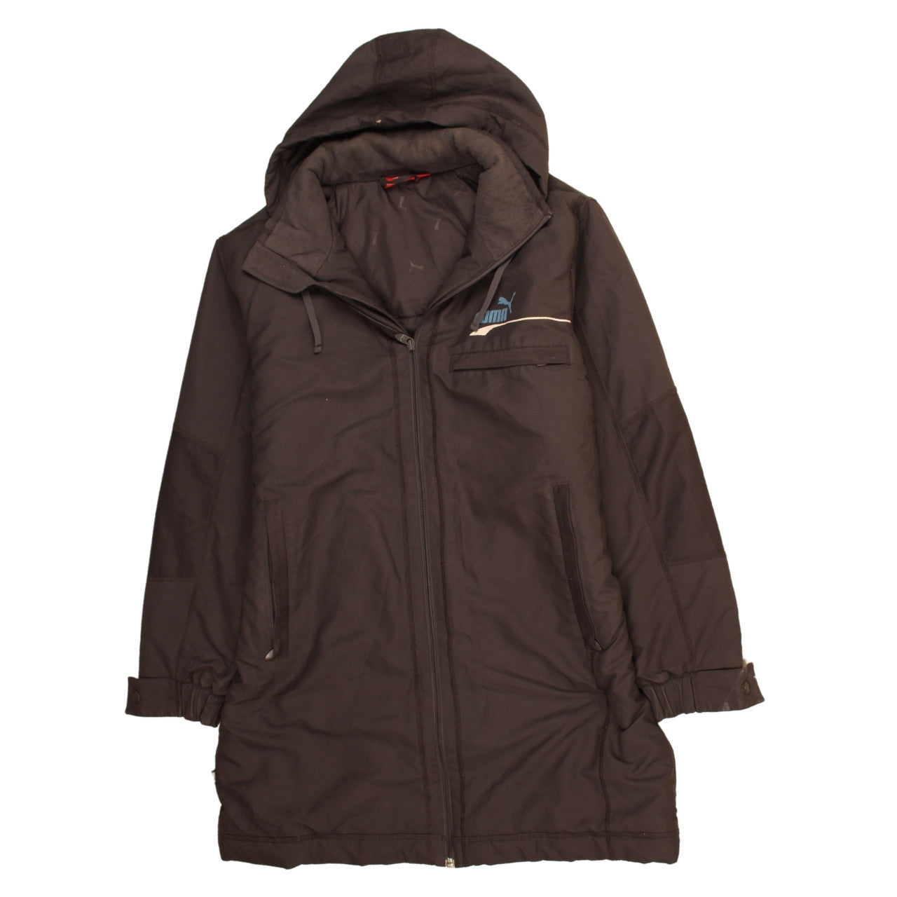 Mens PUMA Size S Parka Jacket Brown Long Casual Hooded Logo - reverse view