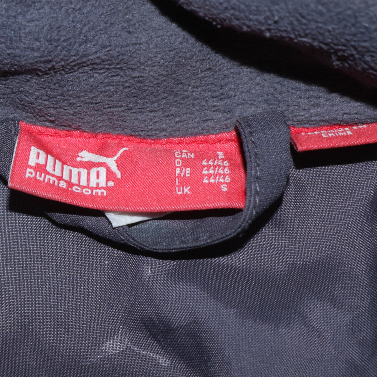 Mens PUMA Size S Parka Jacket Brown Long Casual Hooded Logo - close detail