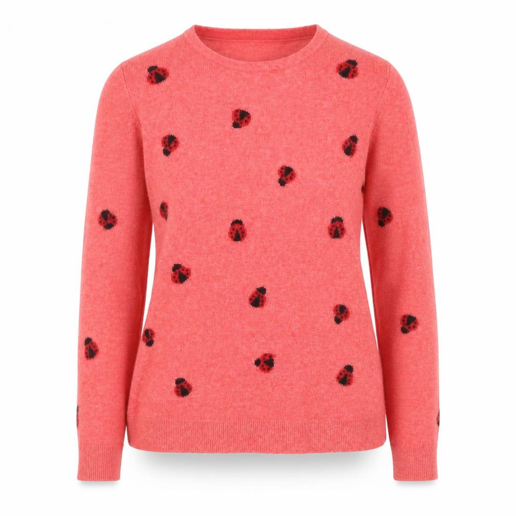 Womens Heyton Size 12 Pullover Jumper Pink Crew Neck Animal Print Long Sleeve - front view